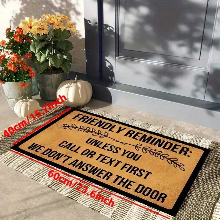 1pc Funny "Call Or Text First" Door Mat, Non-Slip Phone-Themed Rug, Humorous Entryway Decor, Suitable For Indoor/Outdoor Use, Machine-Washable Floor Mat For Front Door, Bedside & Photo Props - wanlinfang