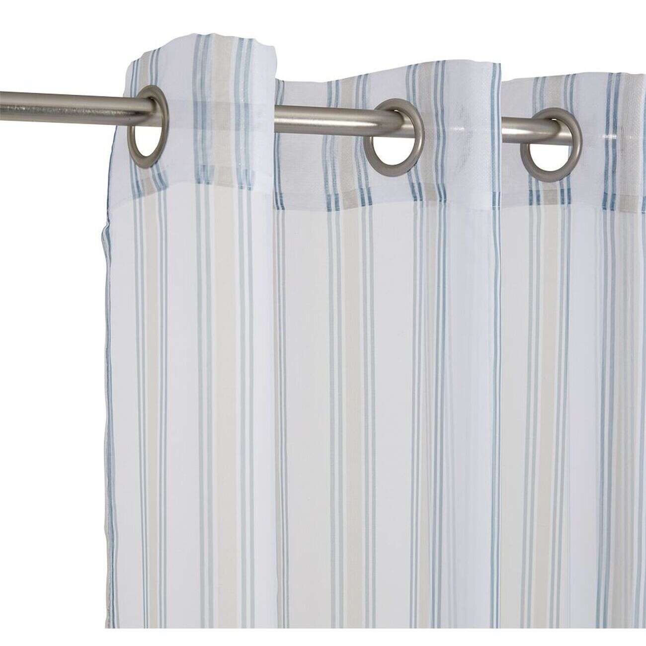 Voilage à oeillets imprimé bayadère bleu blanc 100% polyester 140x240cm