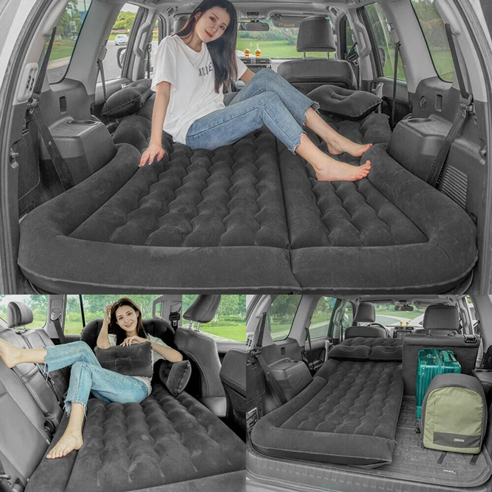 Auto Car Air Mattress Travel Bed PVC Flocking Inflatable Camping Bed with 2 Pillows