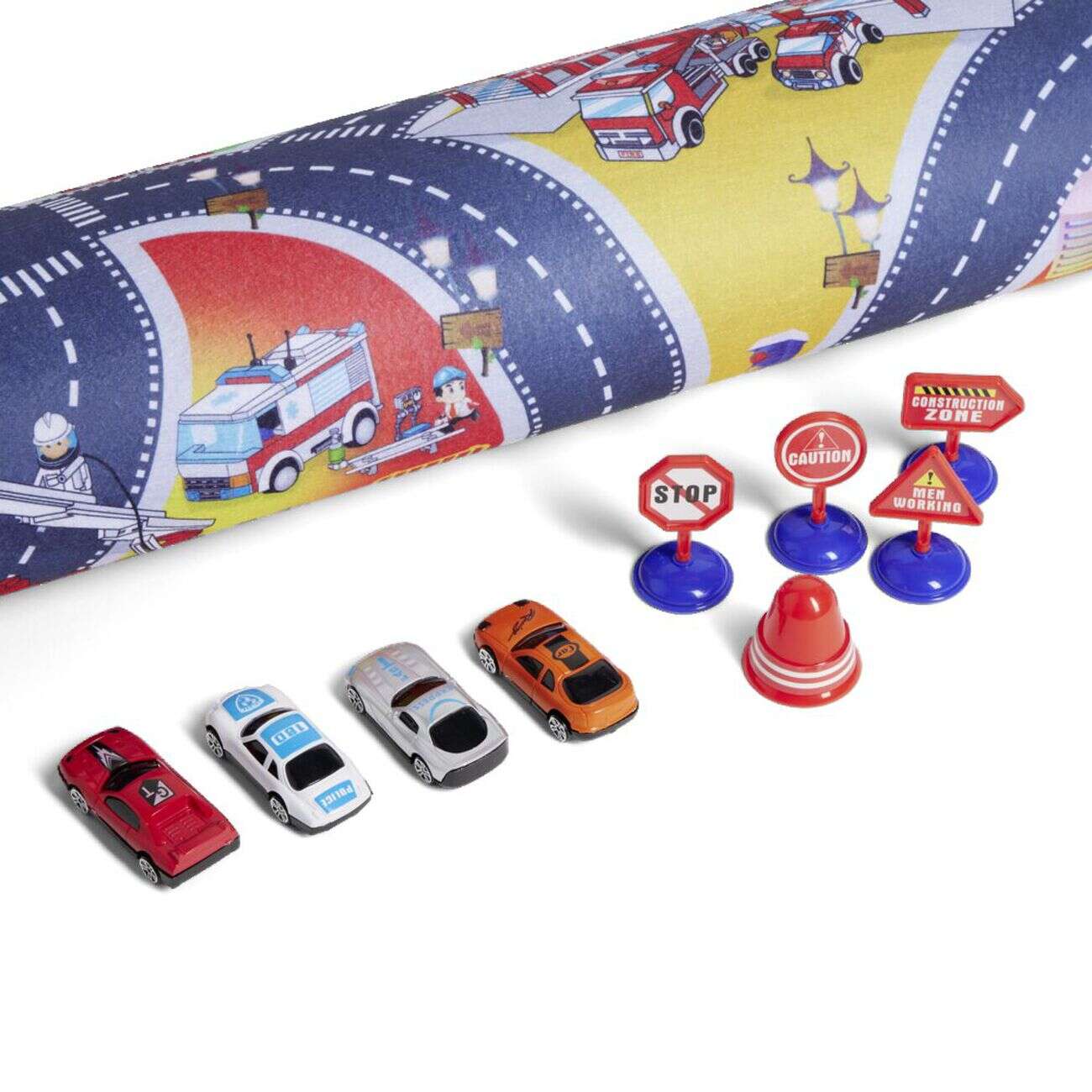 Tapis de jeu avec 4 voitures et 5 accessoires 70x80cm