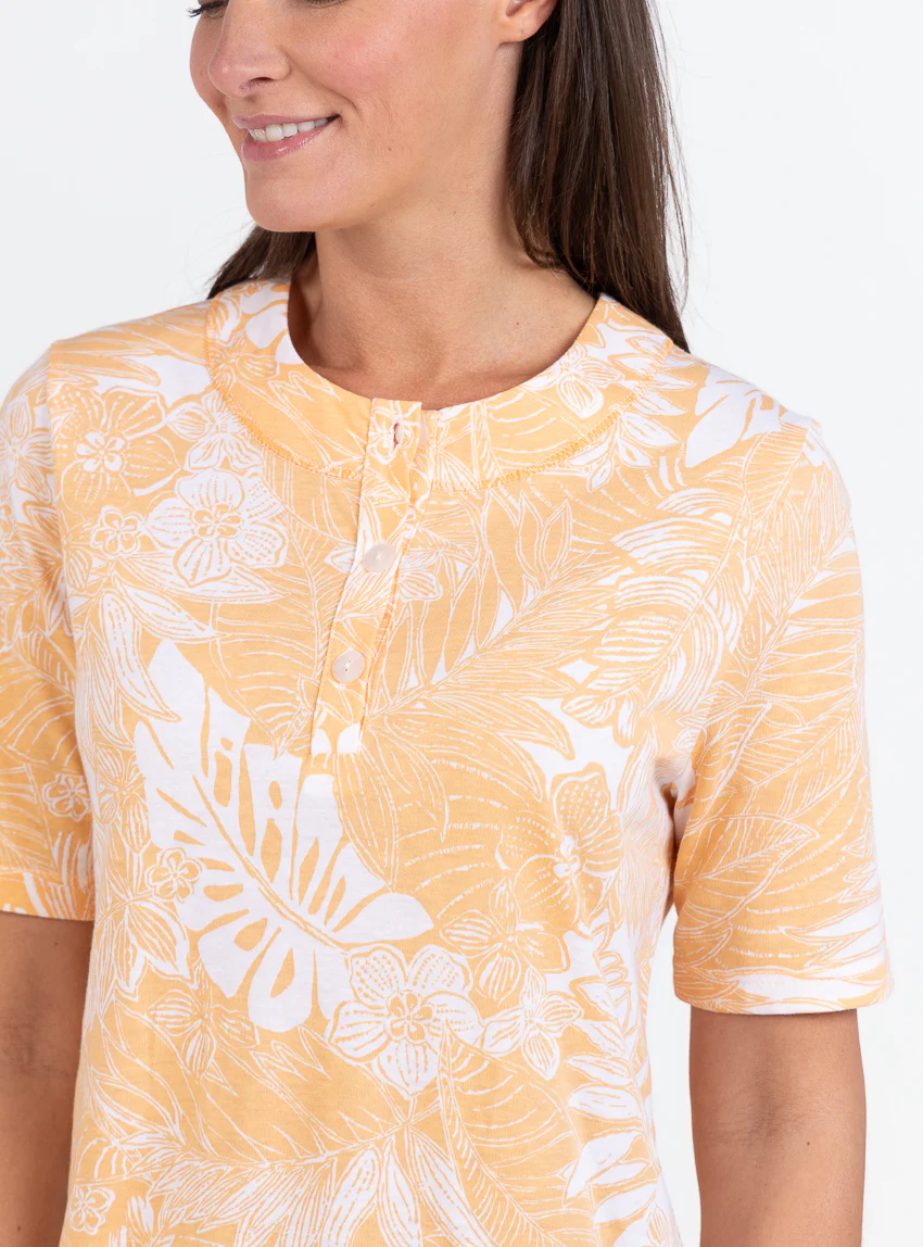 Chemise de nuit femme en coton jaune mangue