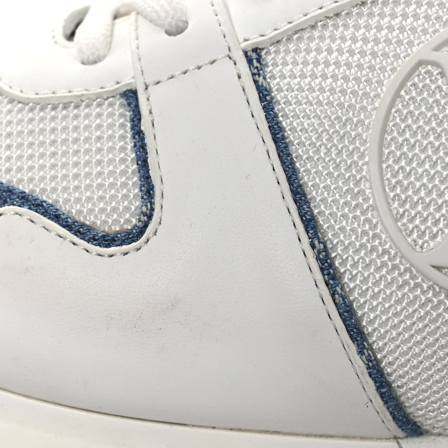 Calfskin Monogram Denim Run Away Sneakers 39 White