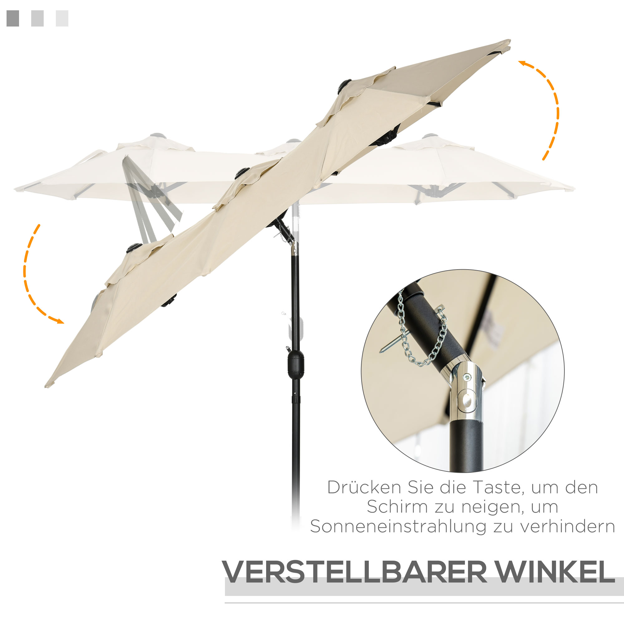 Outsunny parasol, tuinparasol, kantelbaar, met handslinger, windkap, polyester+staal, kaki, 285 x 147 cm