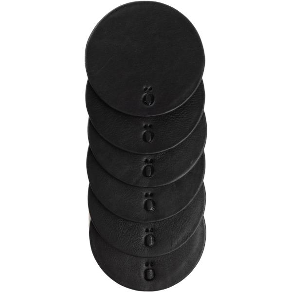 Coaster skinn 10 cm 6 stk svart
