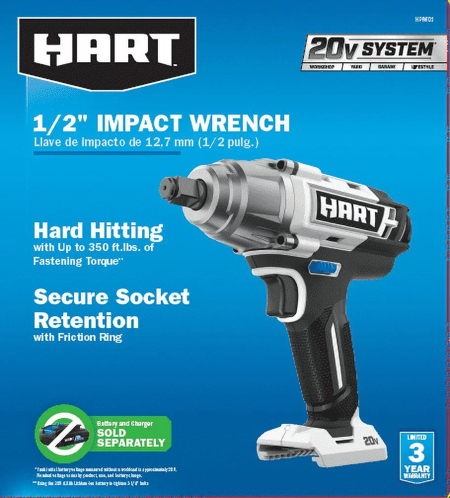 HART 20-Volt 1/2-inch Battery-Powered Impact Wrench (Battery Not Included)