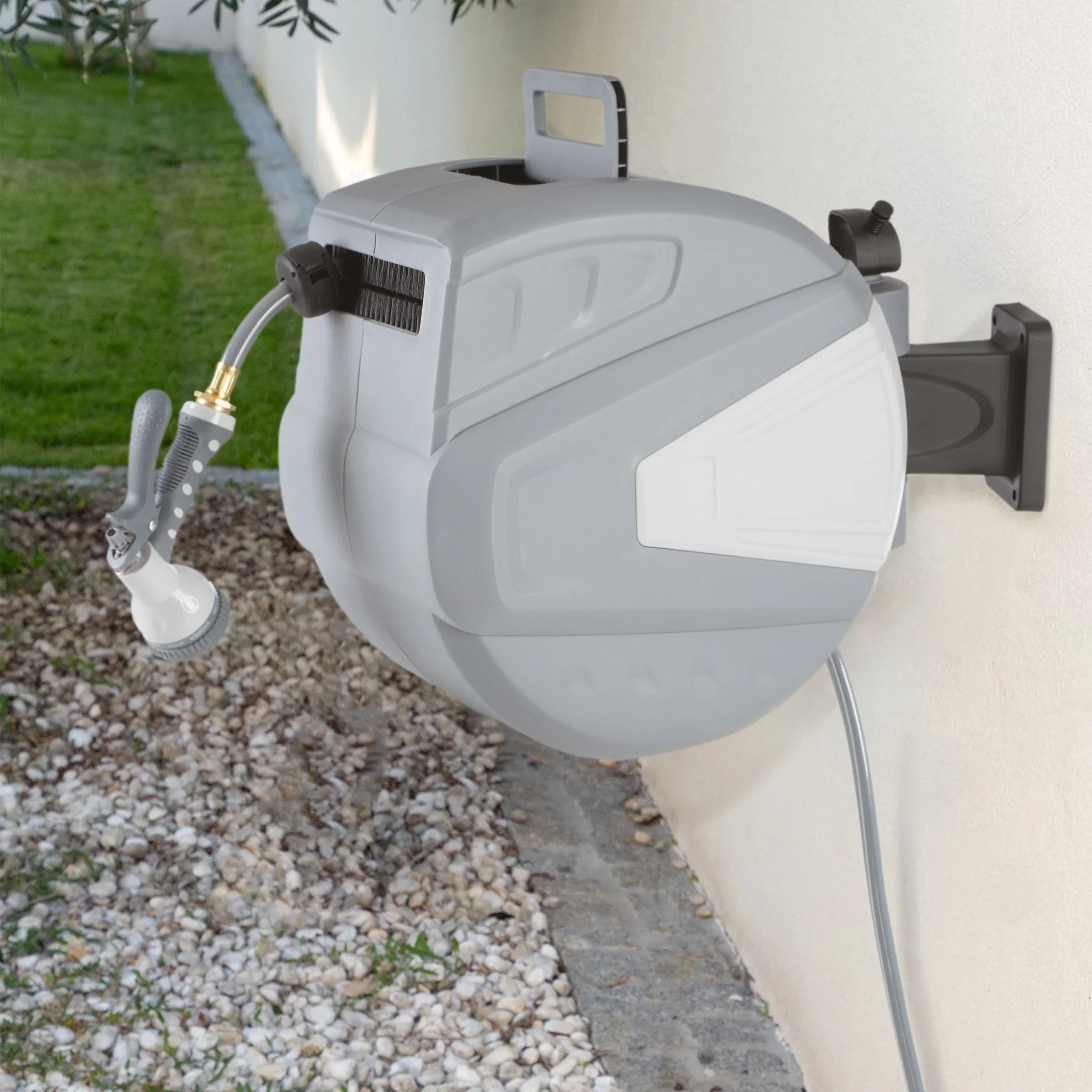 Pure Garden 100 FT Retractable Hose with Wall Reel and 9 Nozzle Patterns