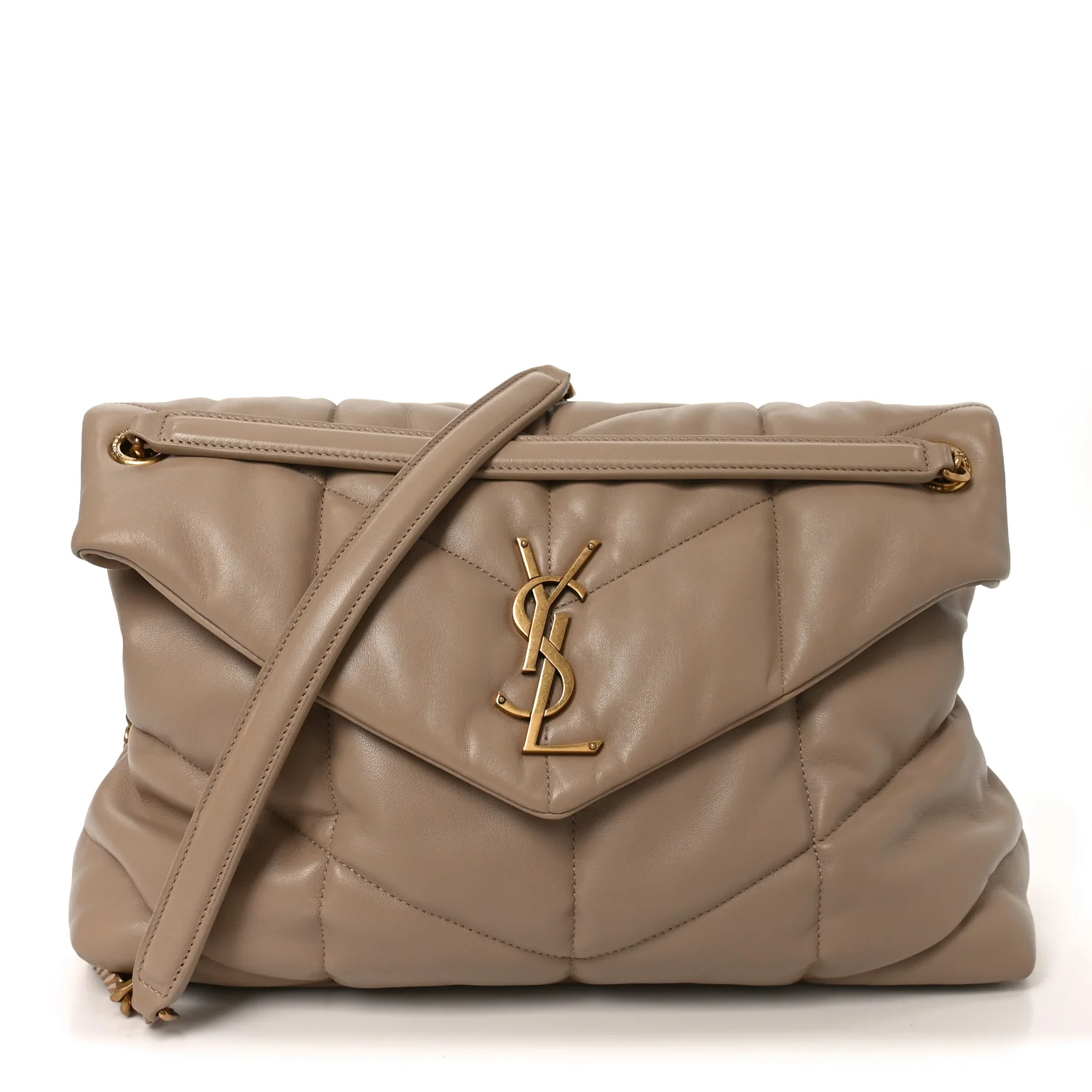 Lambskin Quilted Small Loulou Puffer Monogram Chain Satchel Dark Beige