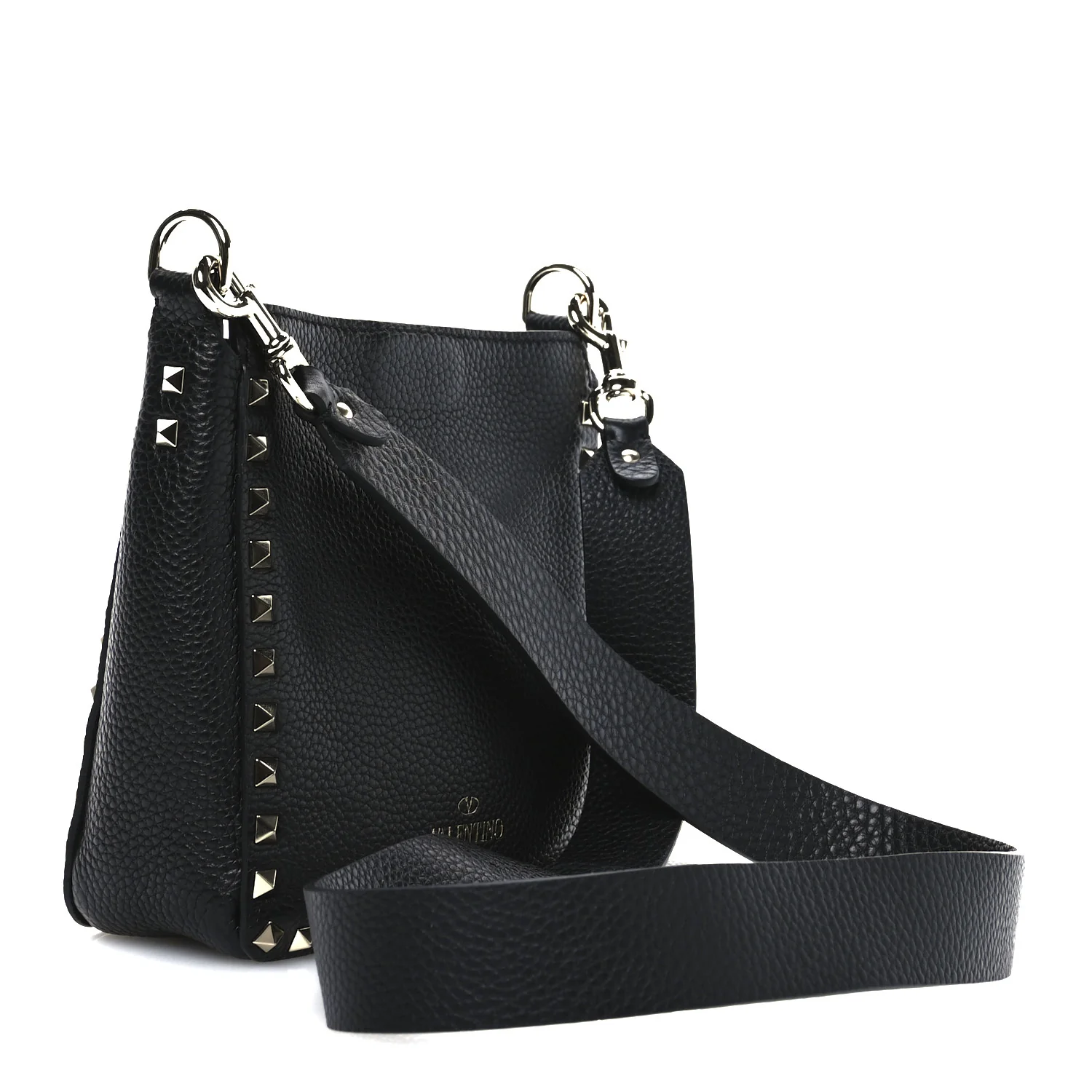 Pebbled Calfskin Mini Rockstud Flip-Lock Messenger Bag Black