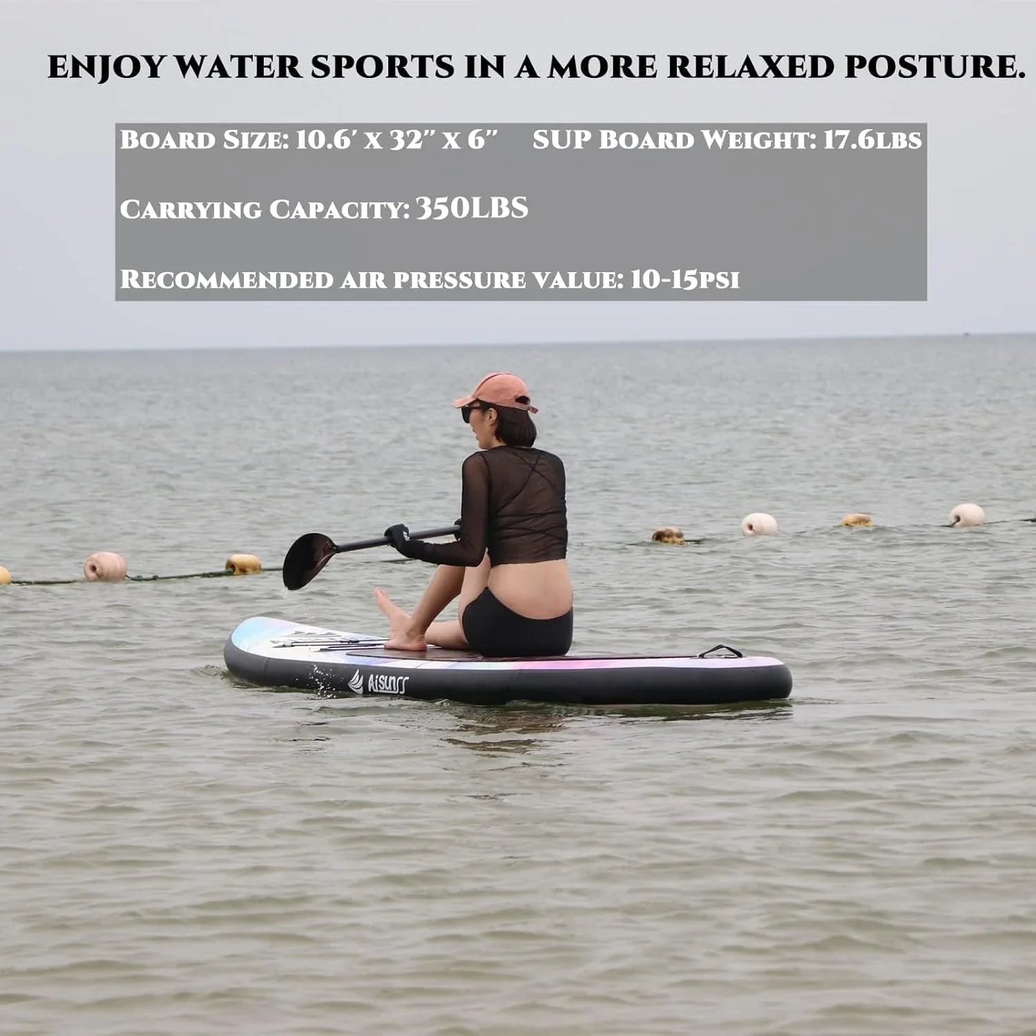 Planche de SUP gonflable large avec sac de transport, pompe à main et sac étanche de 10 L