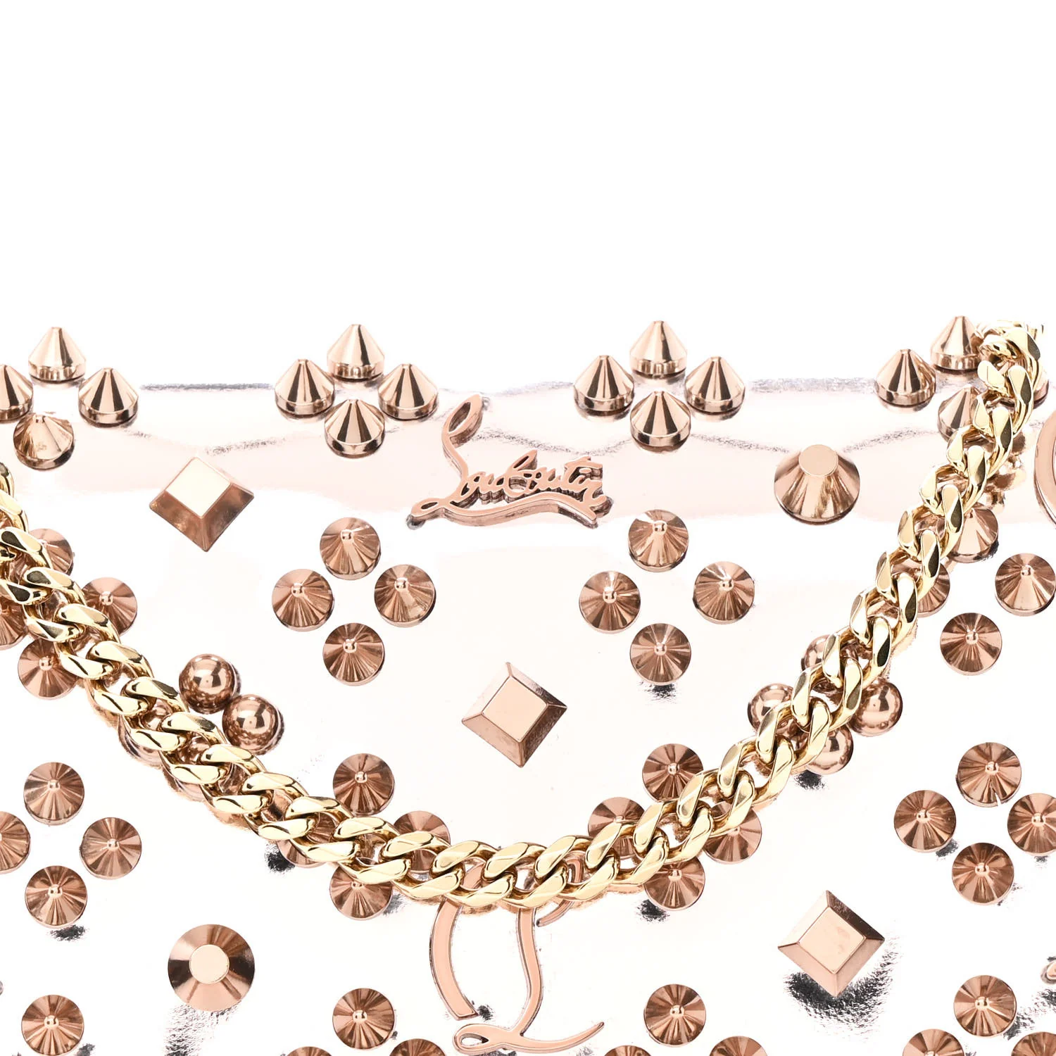 Metallic Patent Calfskin Spikes Loubinthesky Paloma Clutch Pink