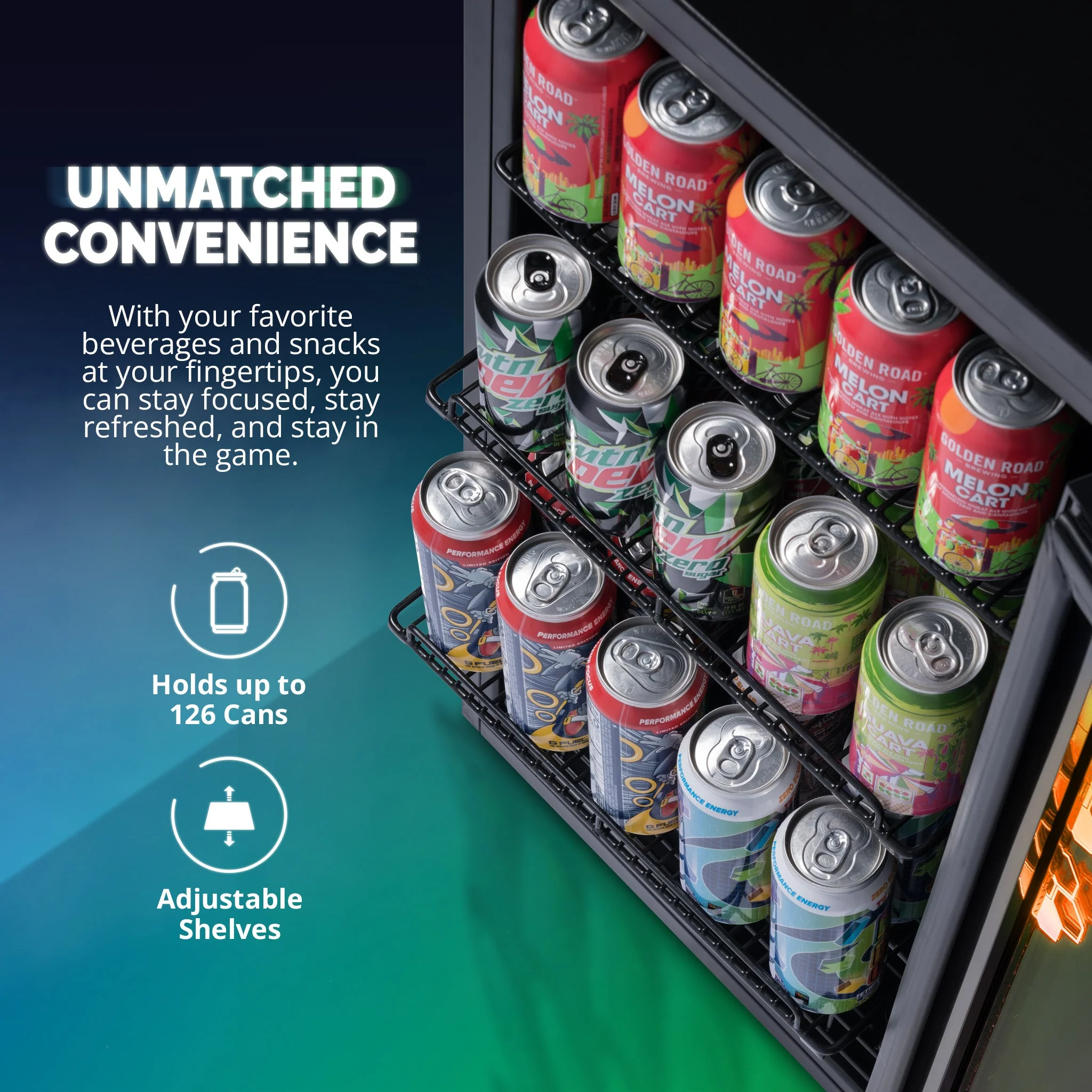 Newair Prismatic Series Beverage Fridge with RGB HexaColor LED Lights
