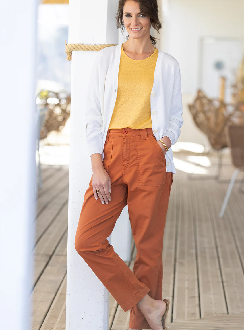 Pantalon femme taille haute orange terracotta