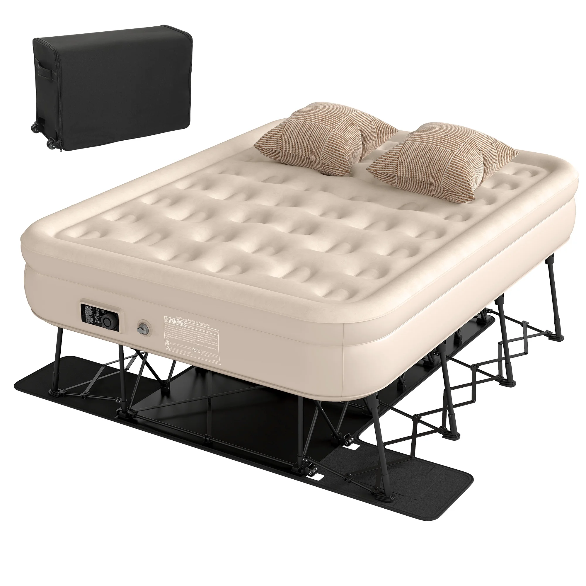 Inflatable Queen Air Mattress with Built-in Pump, Frame, Velvet Surface Portable Storage Case, Khaki(Queen/Khaki) - Image 8
