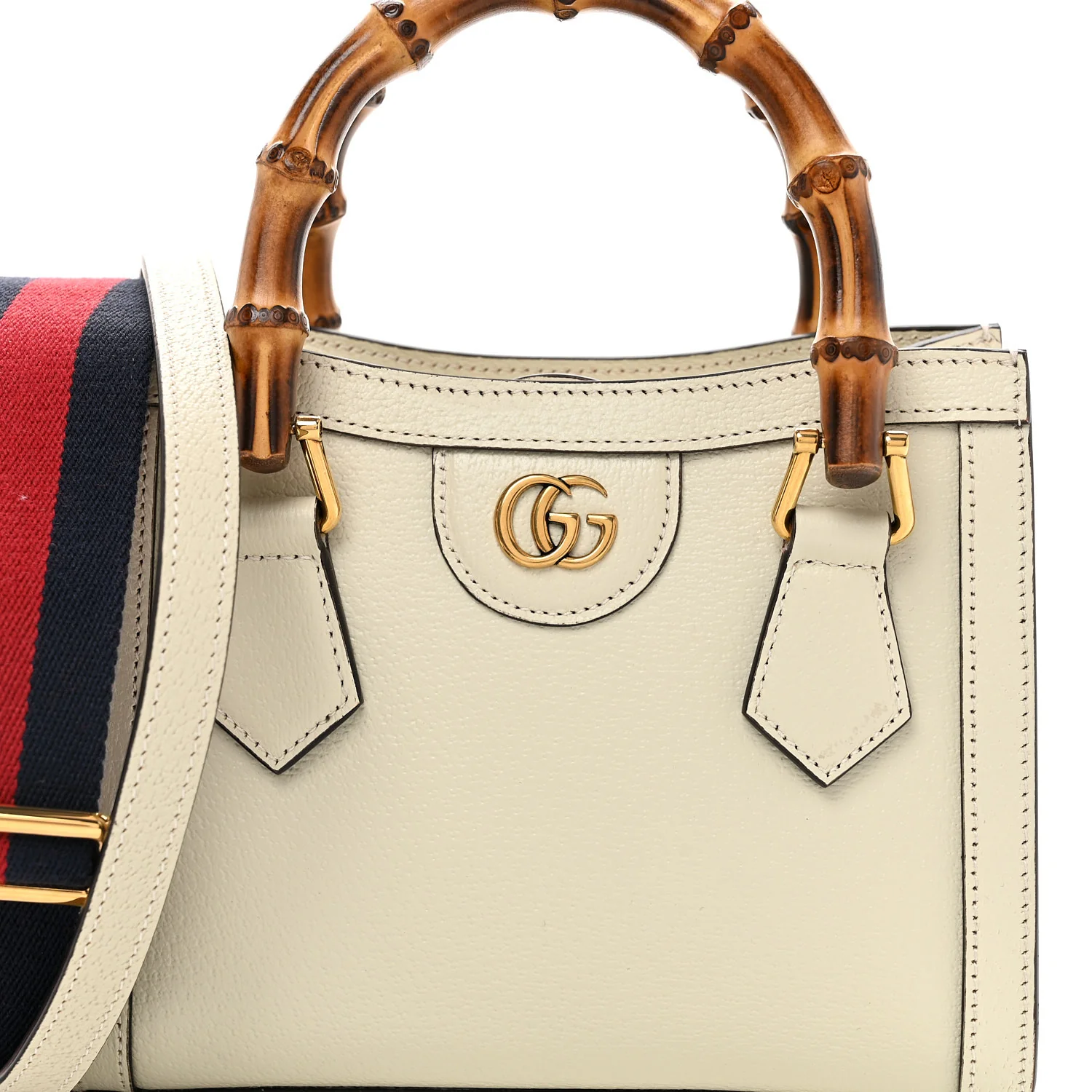 Textured Calfskin Web Mini Diana Tote Bag Mystic White