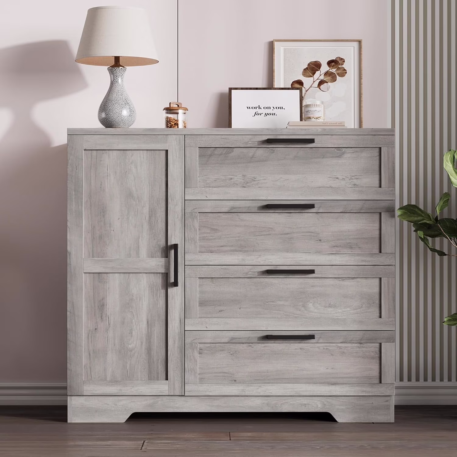 43.3" H Armoire Wardrobe Closet with 4 Drawers Hanging Rod, Multifunctional Wood Storage Cabinet for Bedroom, Natural Oak(Natural Oak) - Image 5