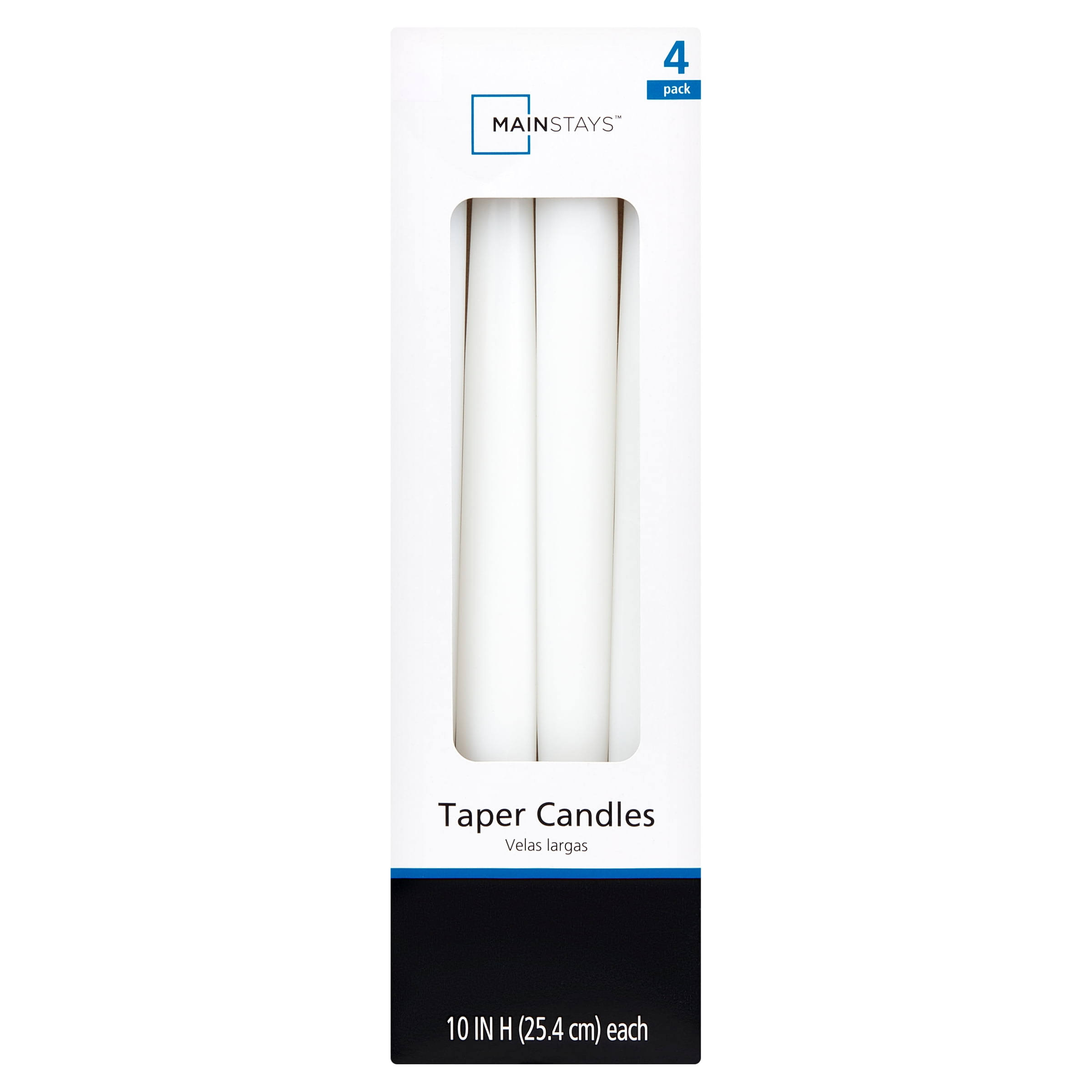 Mainstays Unscented Taper Candle, White, 4-Pack, 10 Inches Long
