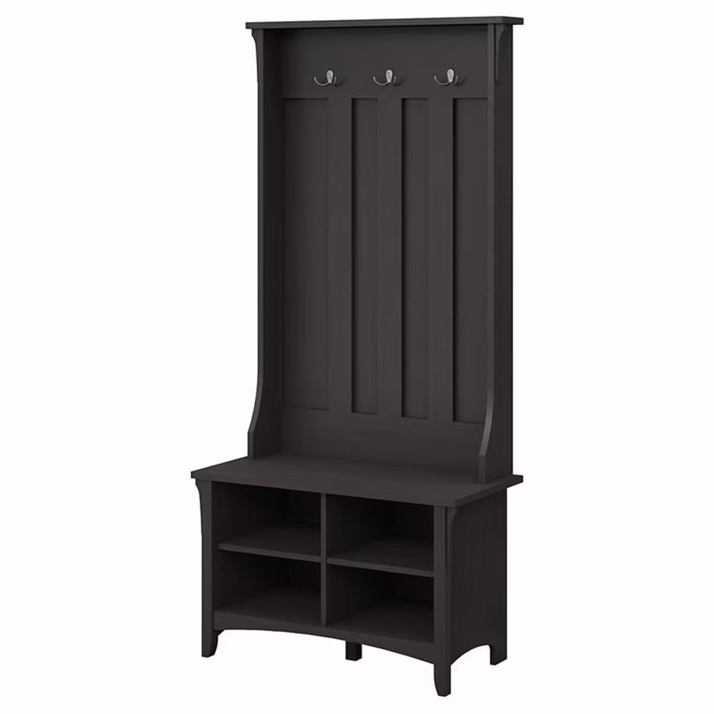 Pemberly Row Hall Tree w/ Shoe Storage Bench in Antique White - Engineered Wood(Antique White)