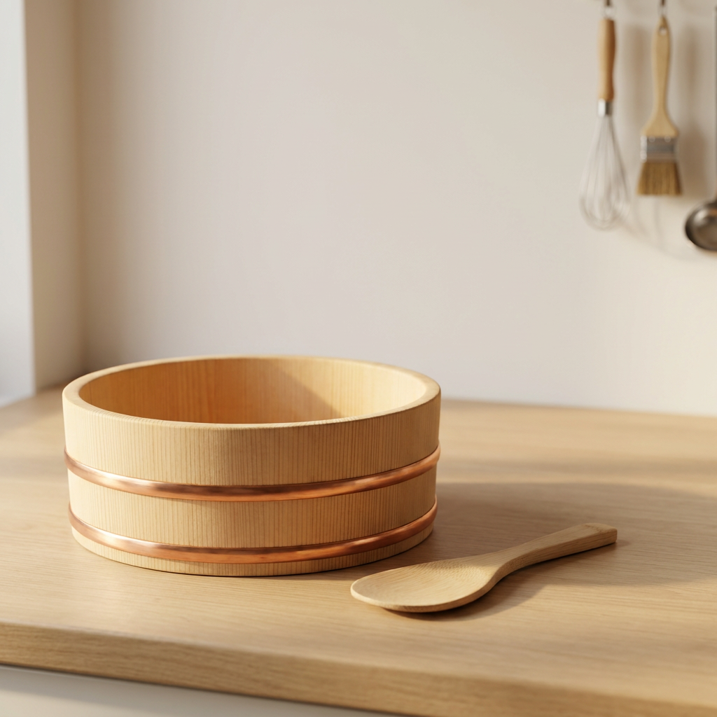 Pearl Bamboo Hand-Rolled Round Chirashizushi 4-Piece Set Sushi Oke Cups Rice Paddle X3 Home Sushi Enjoyment