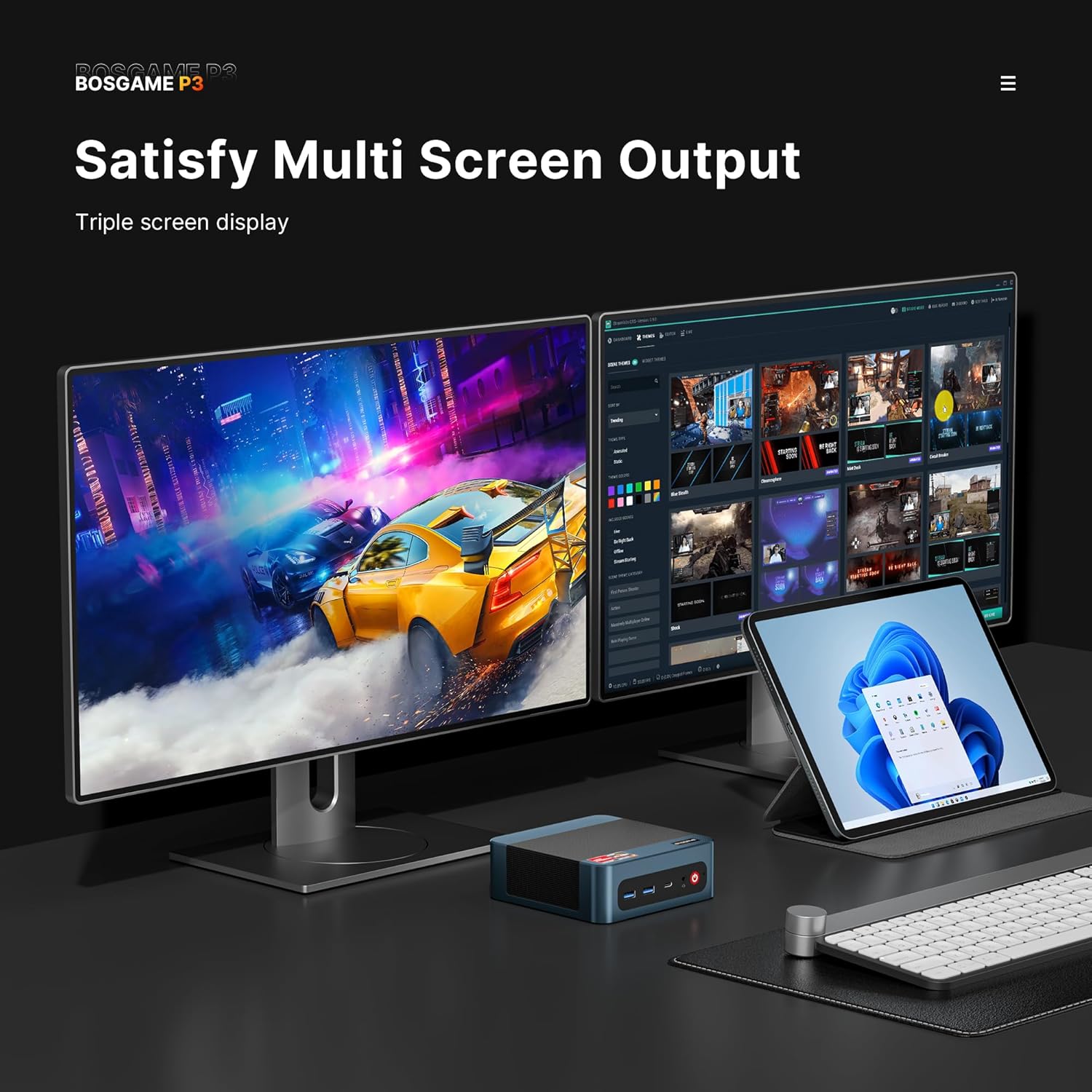 BOSGAME P3 Lite Gaming Mini PC with AMD Ryzen 7 6800H  32GB DDR5 RAM 1TB PCIe 4.0 NVMe SSD  Radeon 680M iGPU  Dual 2.5G LAN Win 11 Pro Desktop Computer with USB4/8K UHD/Wi-Fi 6E/BT 5.2