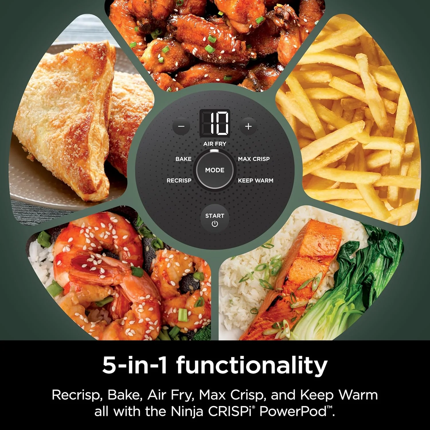Crispi 5-in-1 Portable Glass Air Fryer Cooking System FN103BF, British Racing Green with Soft Gold Trim, 1500W, New - Image 10