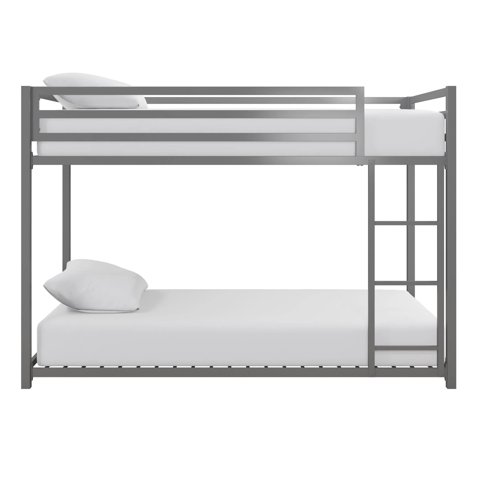 DHP Miles Low Bunk Bed for Kids, Twin Over Twin, Silver