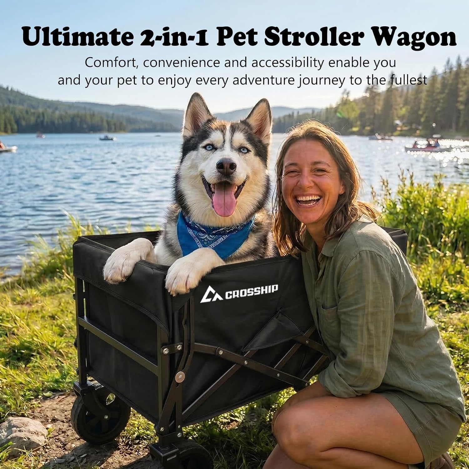 Folding Pet Wagon for Dogs - with Drop-Down Tailgate & Pet Pad