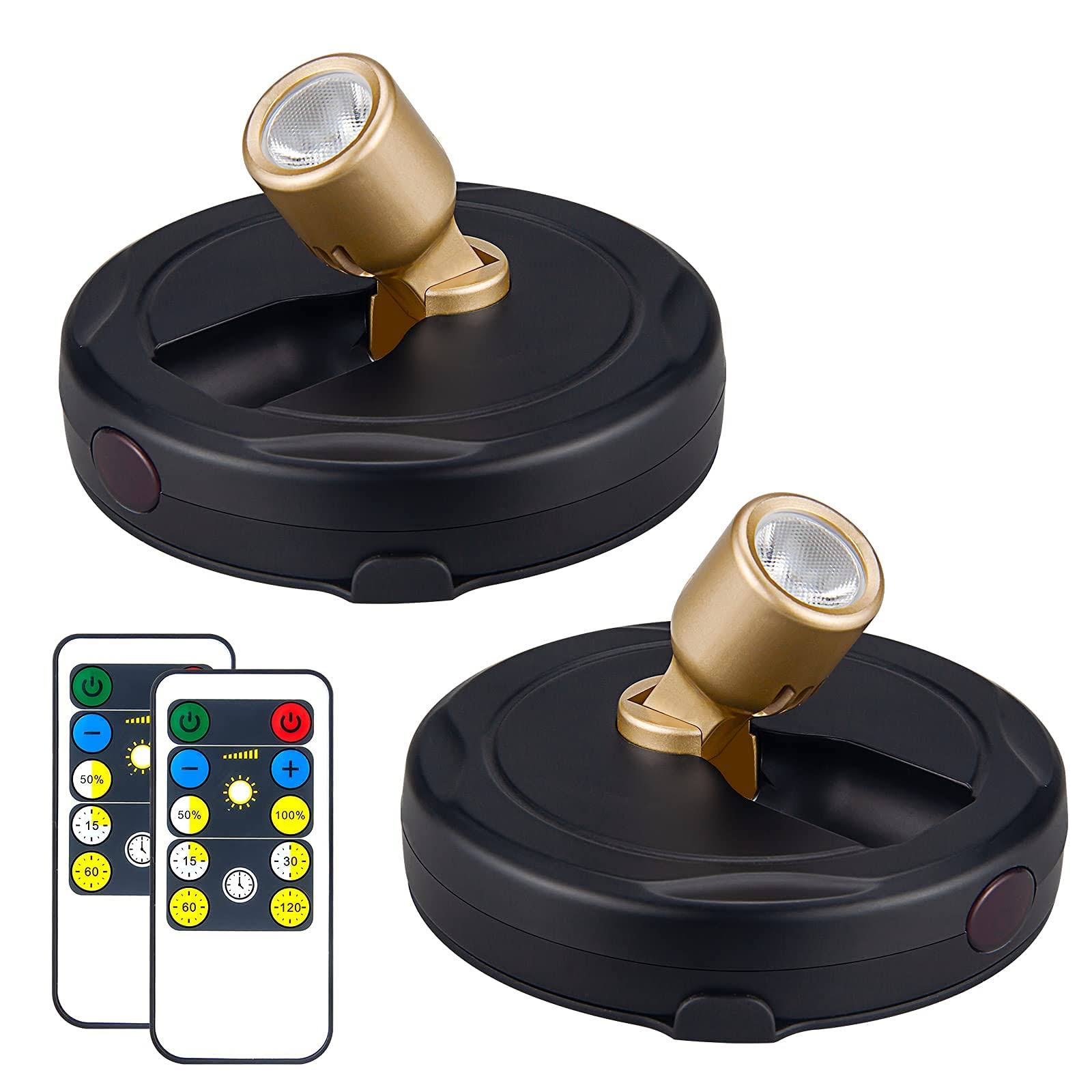 HAMVIDNE Wireless LED Spotlight, Battery Powered Picture Lights, Uplighting Indoor, Puck Lights with Remote, Stick Spot Lights F