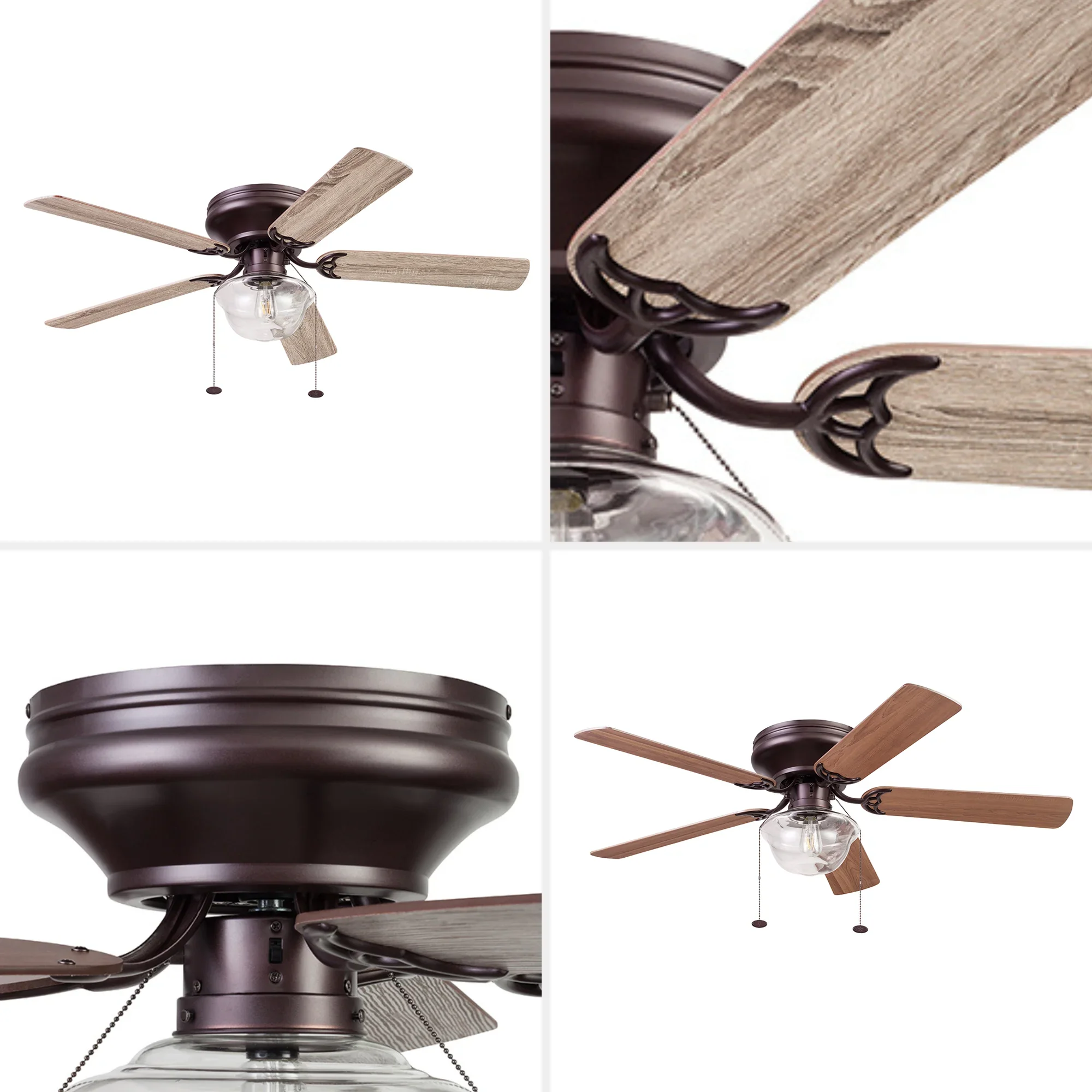 Better Homes & Gardens Wyndham 52 Bronze Ceiling Fan with Light, 5 Blades, Pull Chains & Reverse Airflow