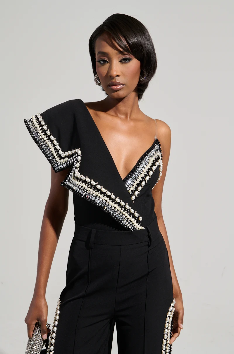 LUXURIOUS ASYMETRICAL PEARL BODYSUIT - Akira Store