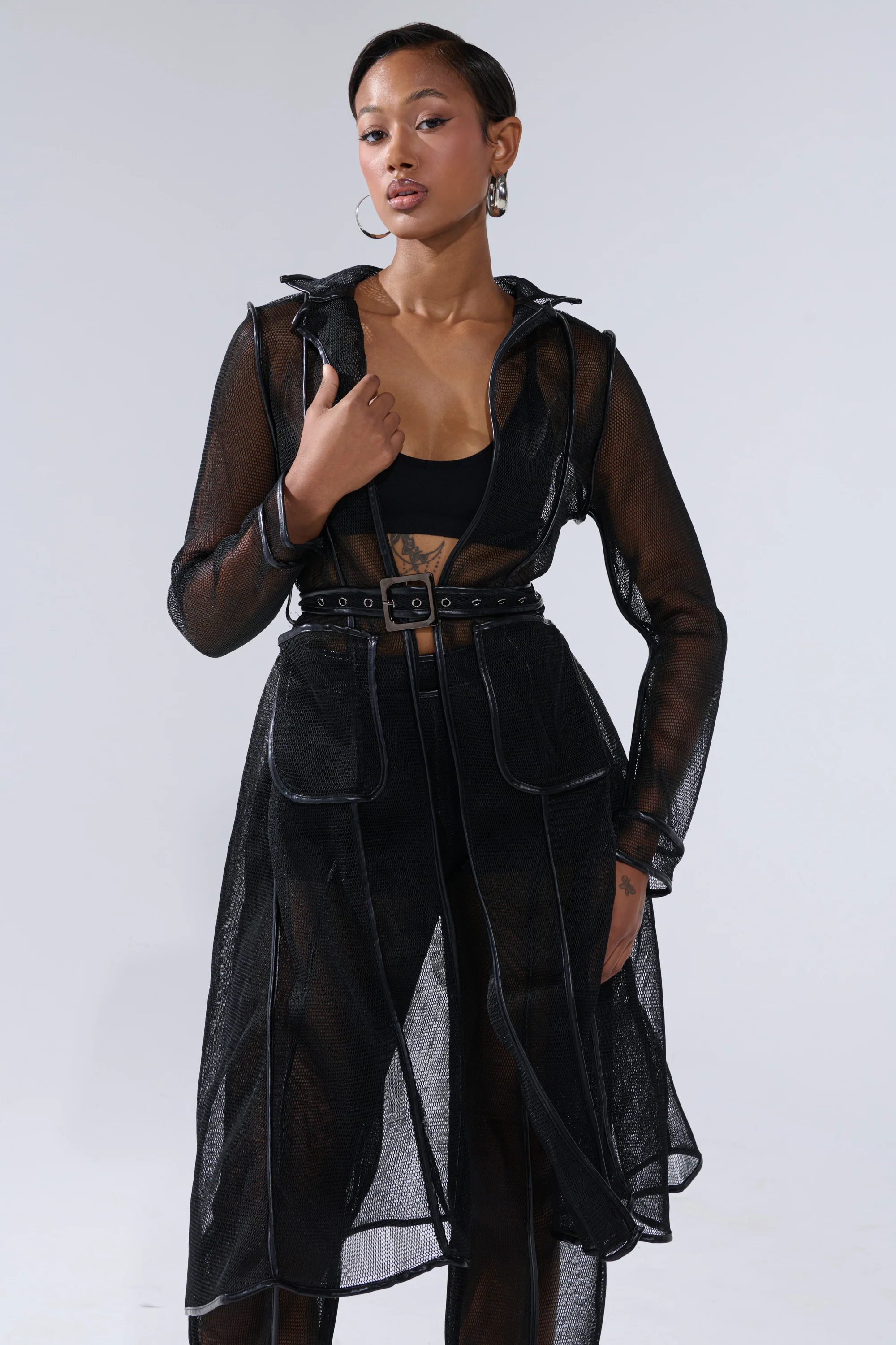 ONE TO WATCH MESH TRENCH IN BLACK - Akira Store