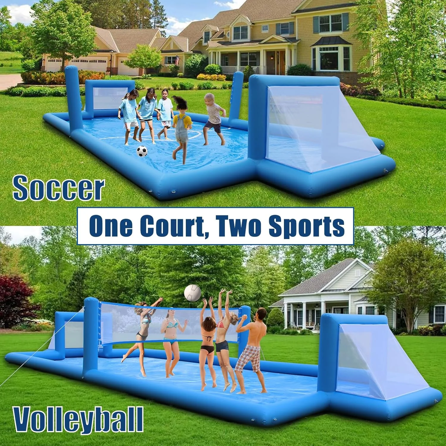 33FT Inflatable Volleyball Court Beach Pool Volleyball Net for Backyard Outdoor Training Game with 800W Air Pump, Volleyball Pool/Water Volleyball Field(33') - Image 2