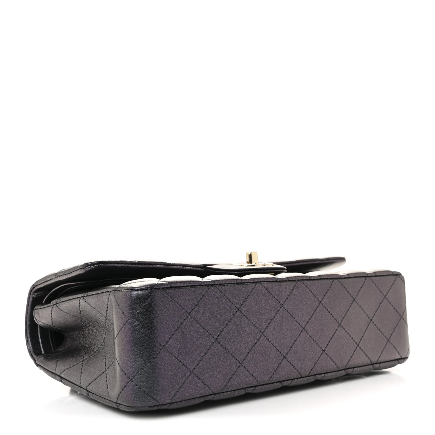 Iridescent Lambskin Quilted Medium Double Flap Black