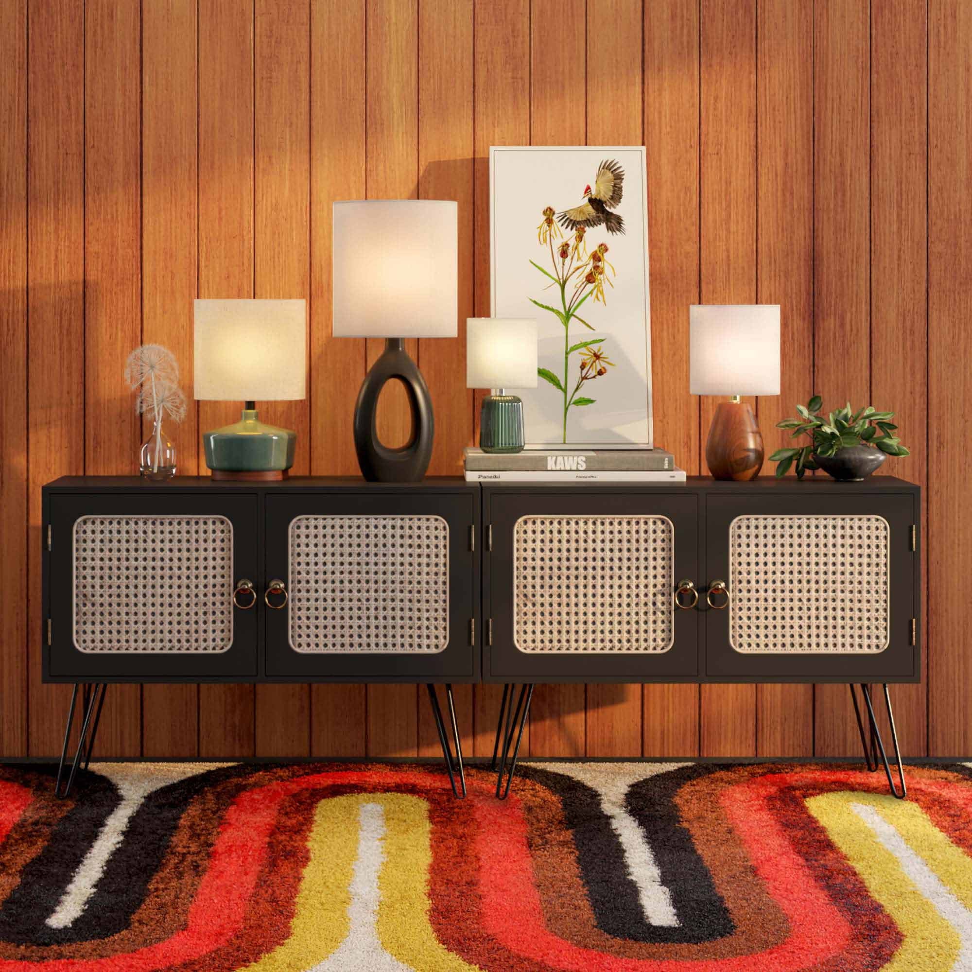 Better Homes & Gardens Modern Mid-Century Ceramic Table Lamp with Wood Base, 17H