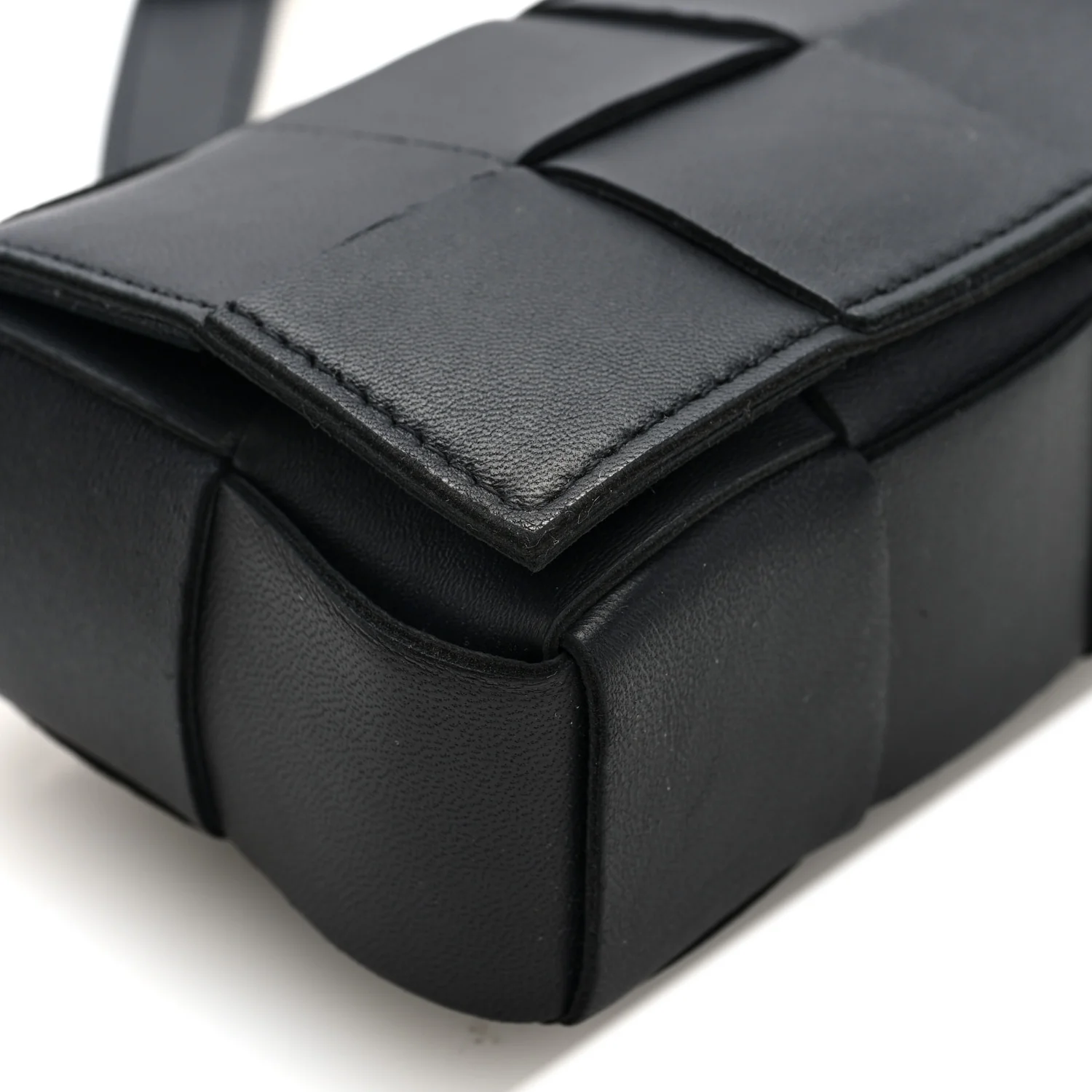 Lambskin Maxi Intrecciato Extra Mini Cassette Crossbody Bag Black