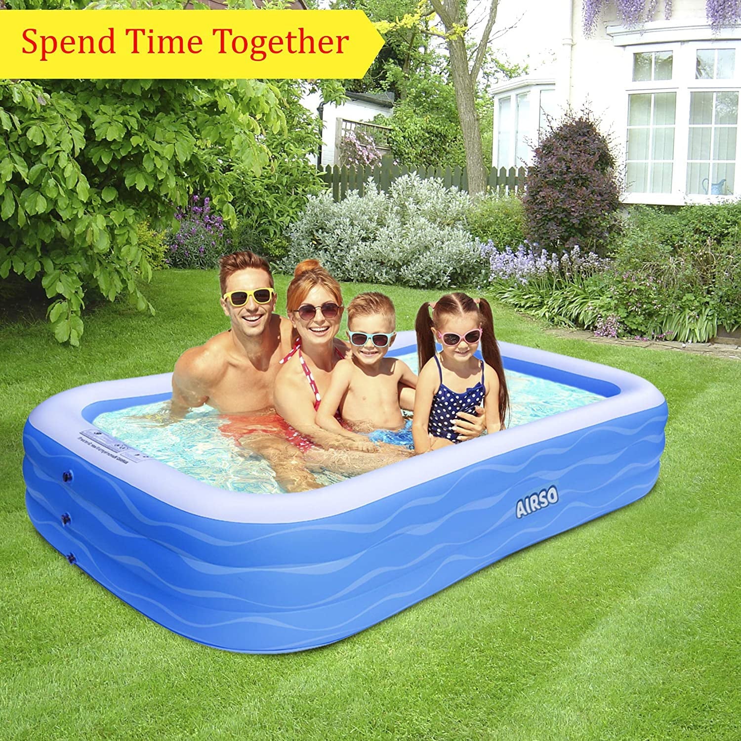 Airso Inflatable Swimming Pool Family Full-Sized Inflatable Pools 118 x 72 x 22 Thickened Family Lounge Pool for Toddlers, Kids & Adults Oversized Kiddie Pool Outdoor Blow Up Pool for Backyard, Garden