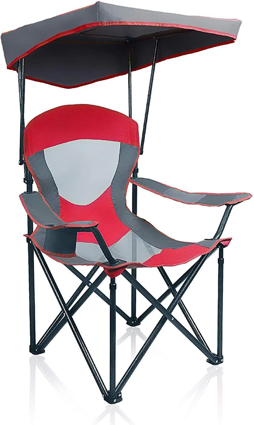 Chaise de camping pliante surdimensionnée ALPHA CAMP avec auvent robuste, capacité de 159 kg (350 lb), pare-soleil réglable et porte-gobelet intégré, idéale pour la plage, la pêche et les activités de plein air.