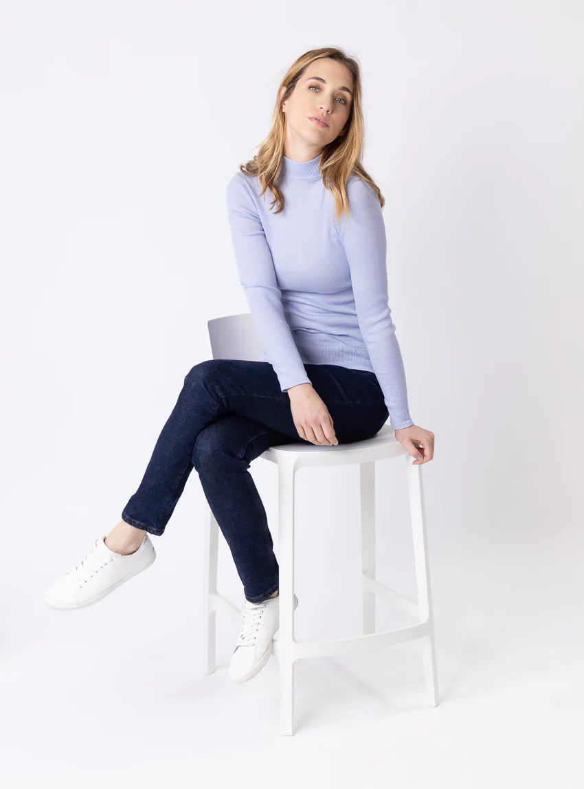 Pull chaussette femme col montant bleu ciel