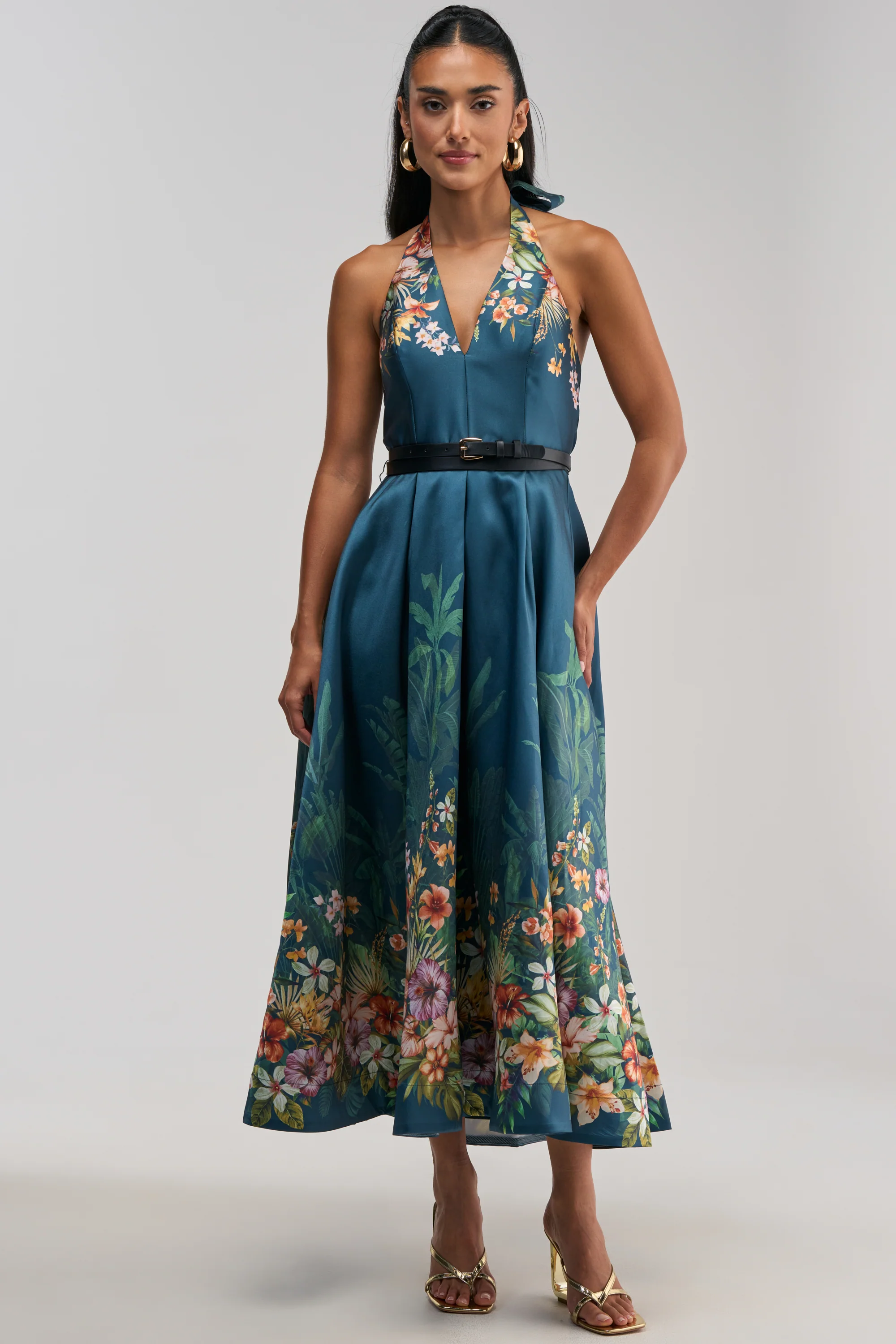 BOOKED AND BUSY FLORAL MIDI DRESS IN BLUE MULTI - Akira Store