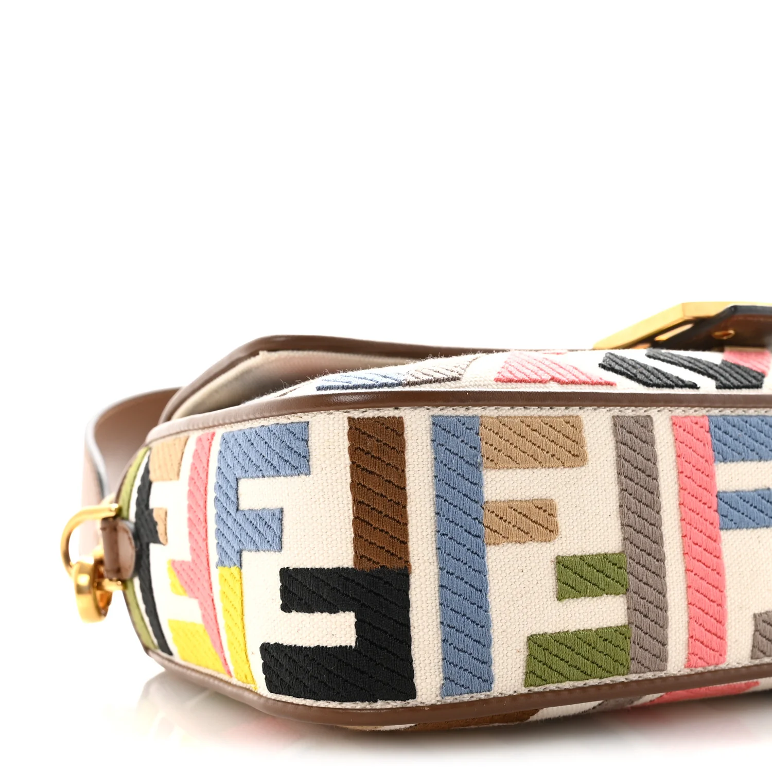 Canvas Ricamo Vitello King FF Multicolor Embroidered Baguette Grezzo Multicolor Gianduia