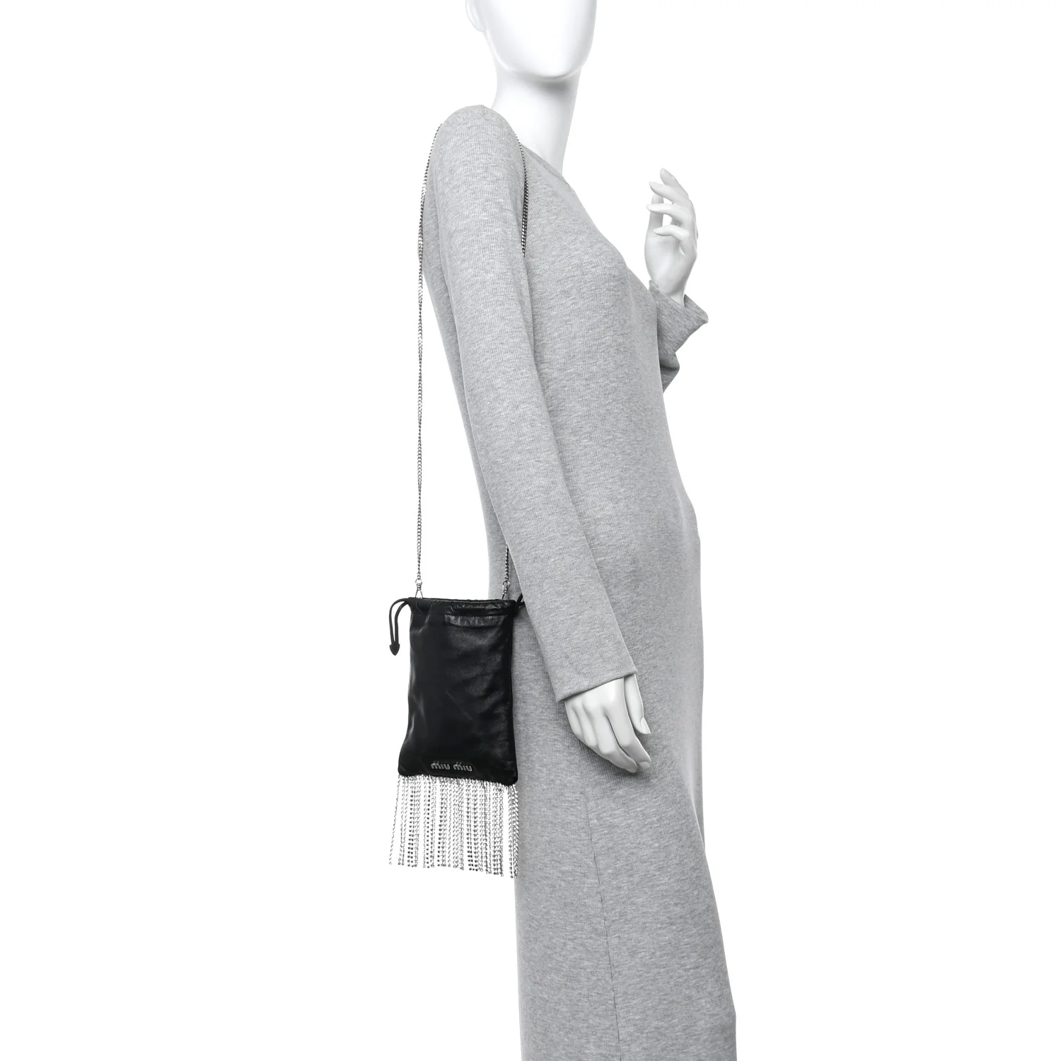 Nappa Starlight Crystal Fringe Trick Pouch On Strap Black