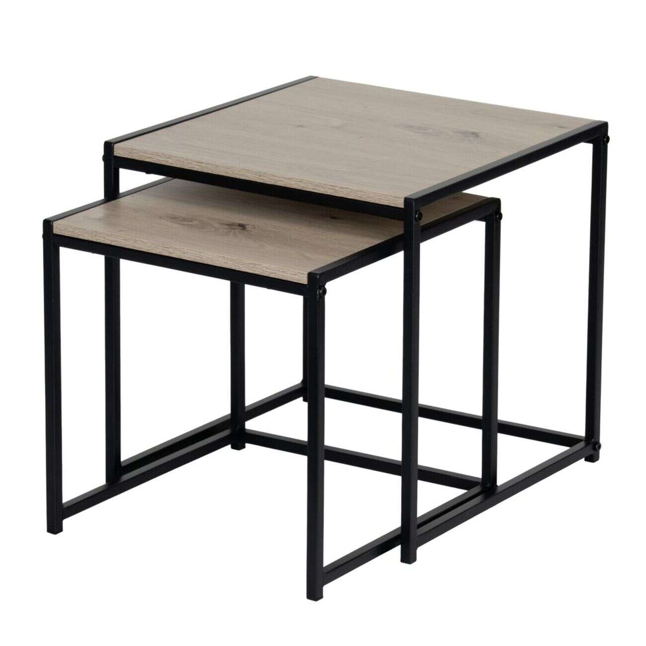 Table basse gigogne Luffi x2 bois et métal noir H35cm et H40cm