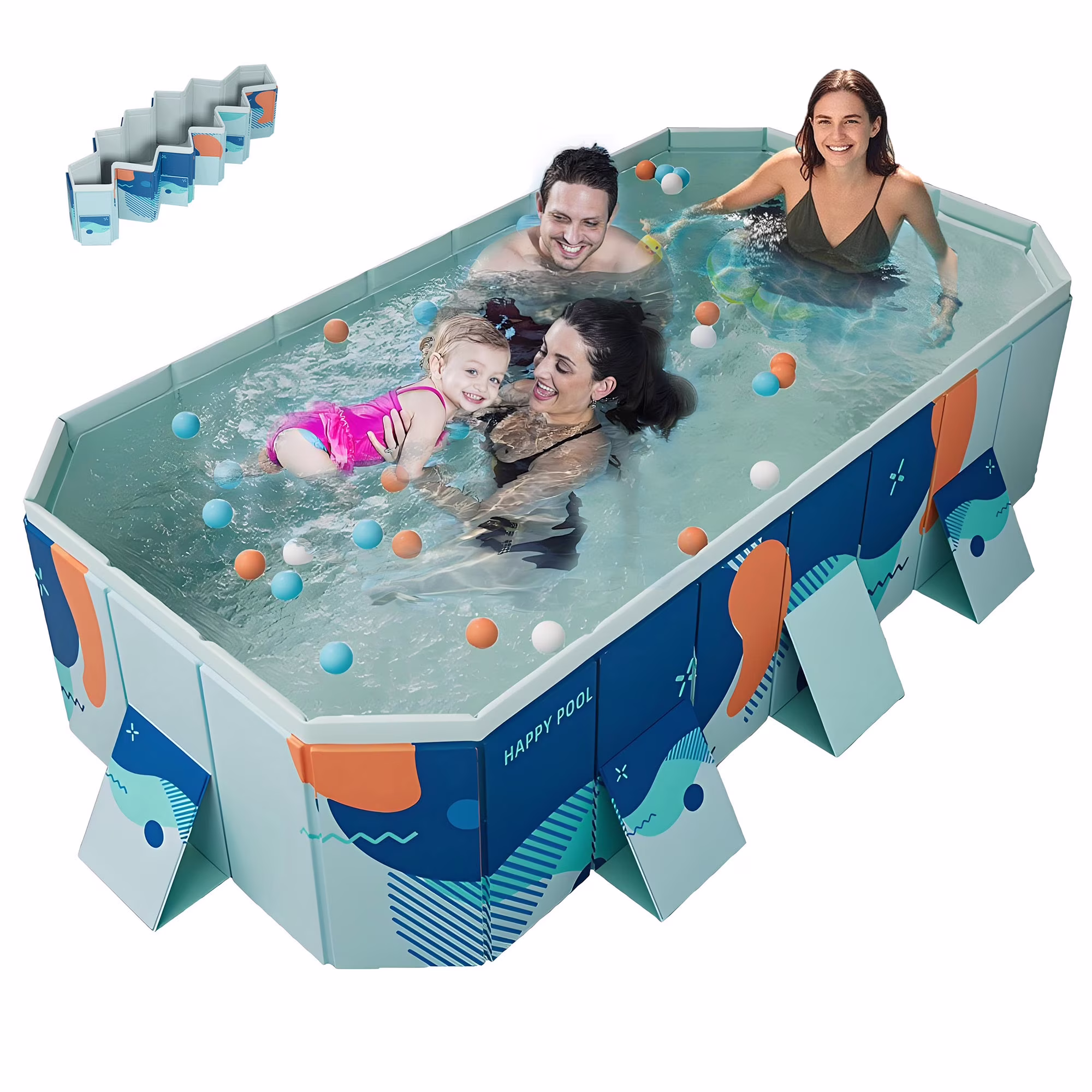 101"Foldable Swimming Pool for 1-6 People,Non-Inflatable Above Ground Garden Pool for Kids, Family(Blue)(100.78" x 65.74" x 19.68"/Blue) - Image 3