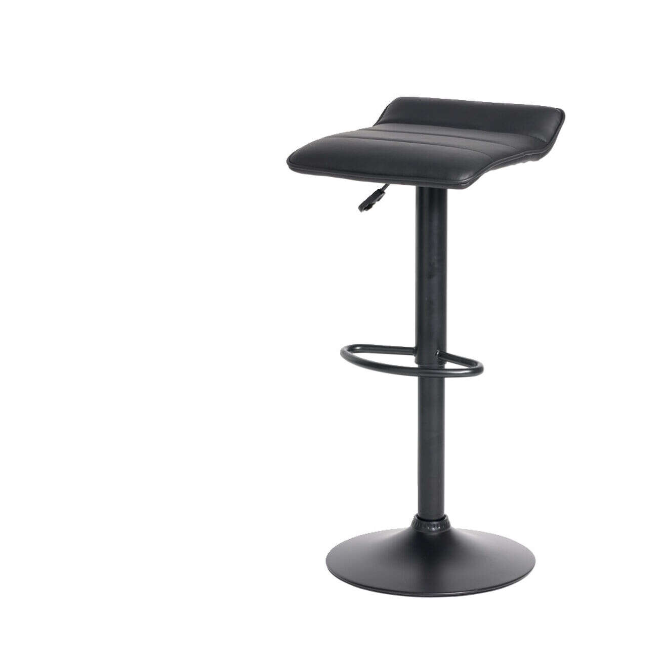 Tabouret de bar Majestik assise carrée simili noir et pied métal réglable H84cm