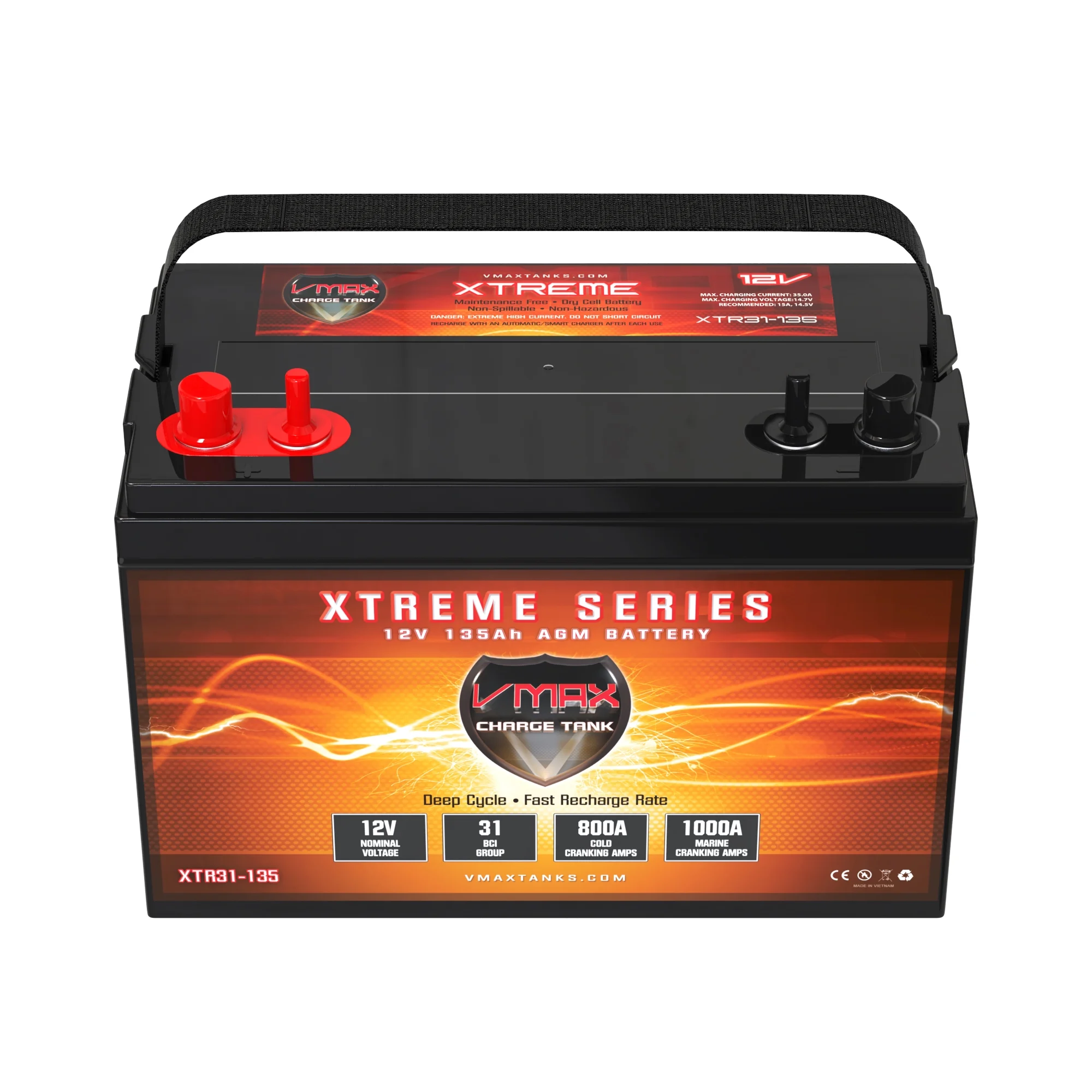 VMAX XTR31-135 Battery Replaces O'Reilly AGM31T Battery, VMAX 12V 135Ah Group 31 Deep Cycle AGM