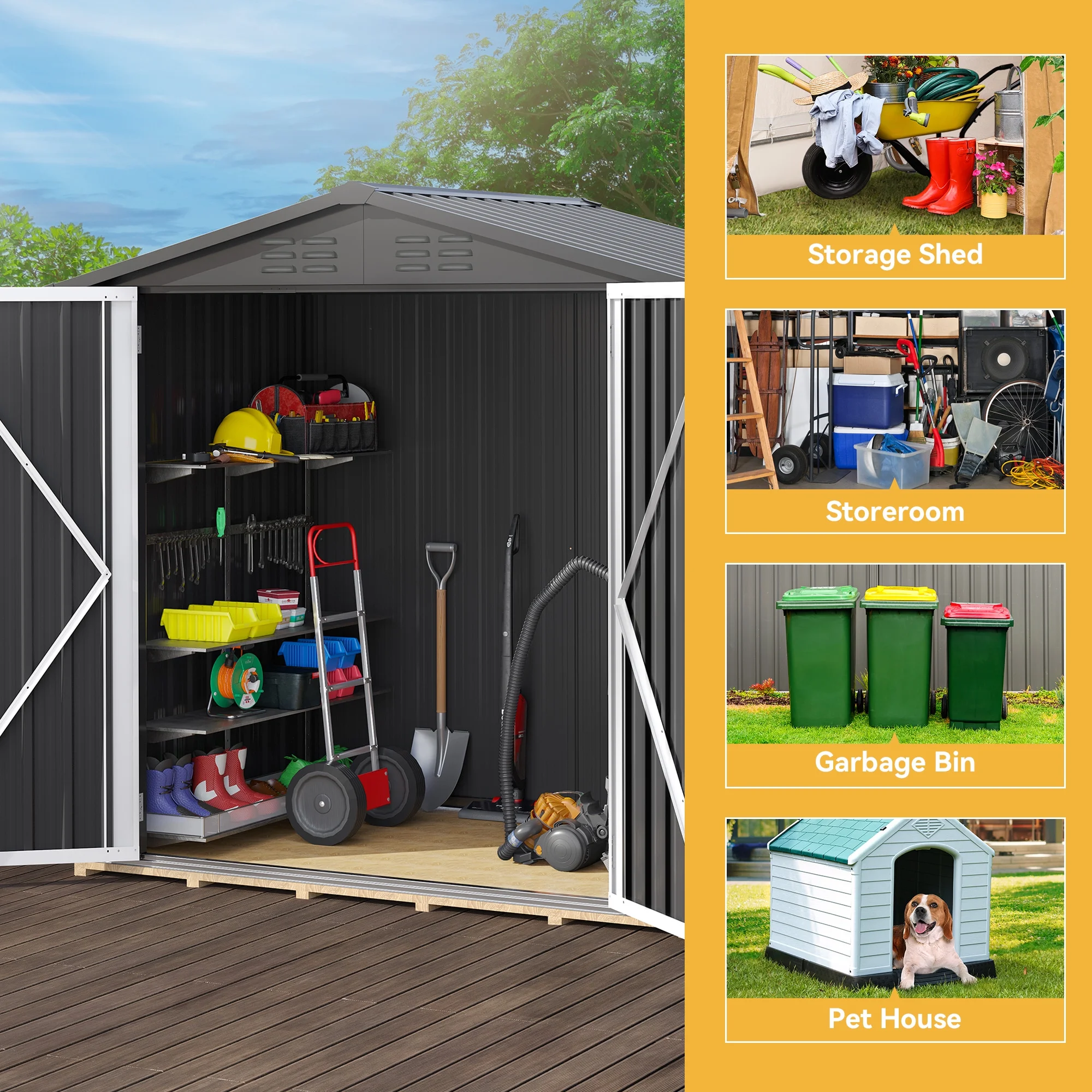 Dextrus 6x4 FT Outdoor Storage Shed, Large Metal Tool Sheds, Heavy Duty Storage House with Lockable Doors & Air Vent for Backyard Patio Lawn