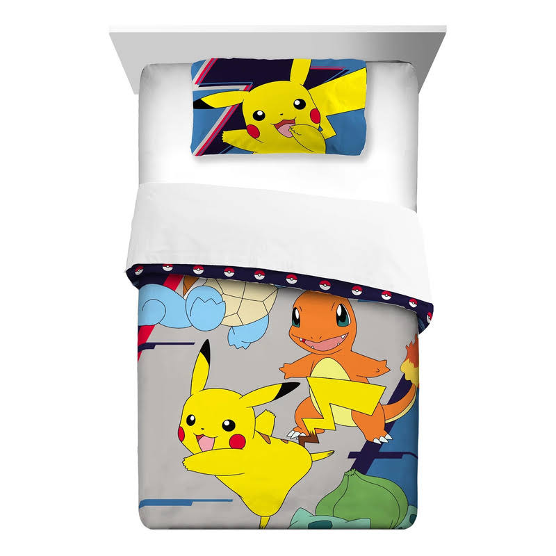 Pokemon Kids Comforter and Pillowcase, 2-Piece Set, Twin/Full, Reversible, Multicolor