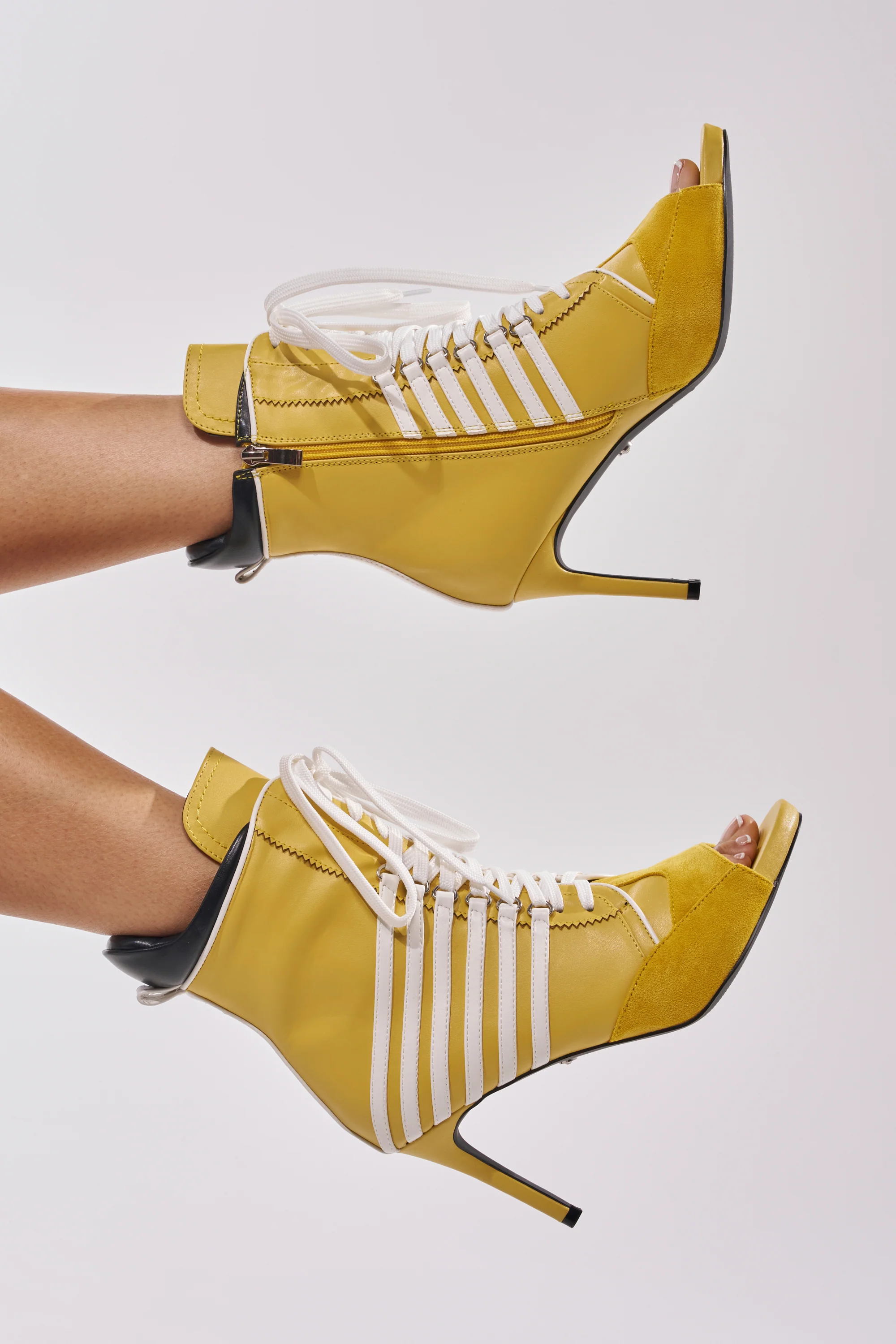 AZALEA WANG EOWYN MUSTARD YELLOW OPEN TOE STILETTO BOOTIE - Akira Store