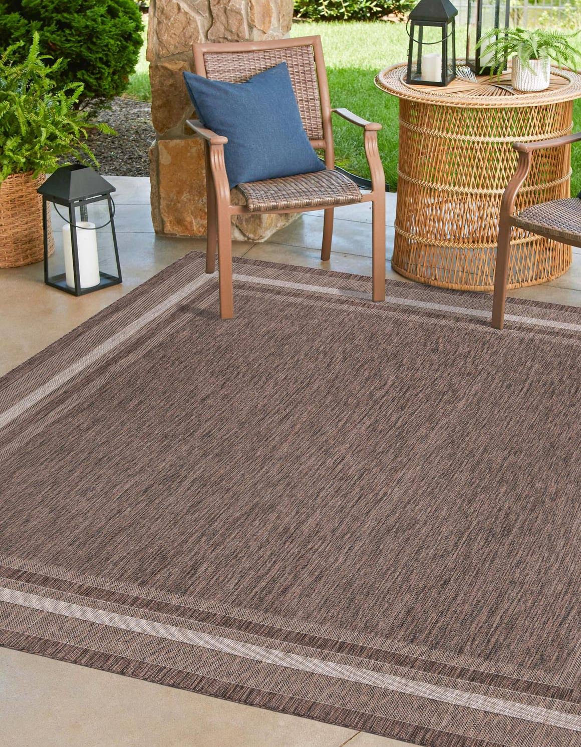 Outdoor Border 10 ft Square Brown Area Rug Indoor Outdoor Rug