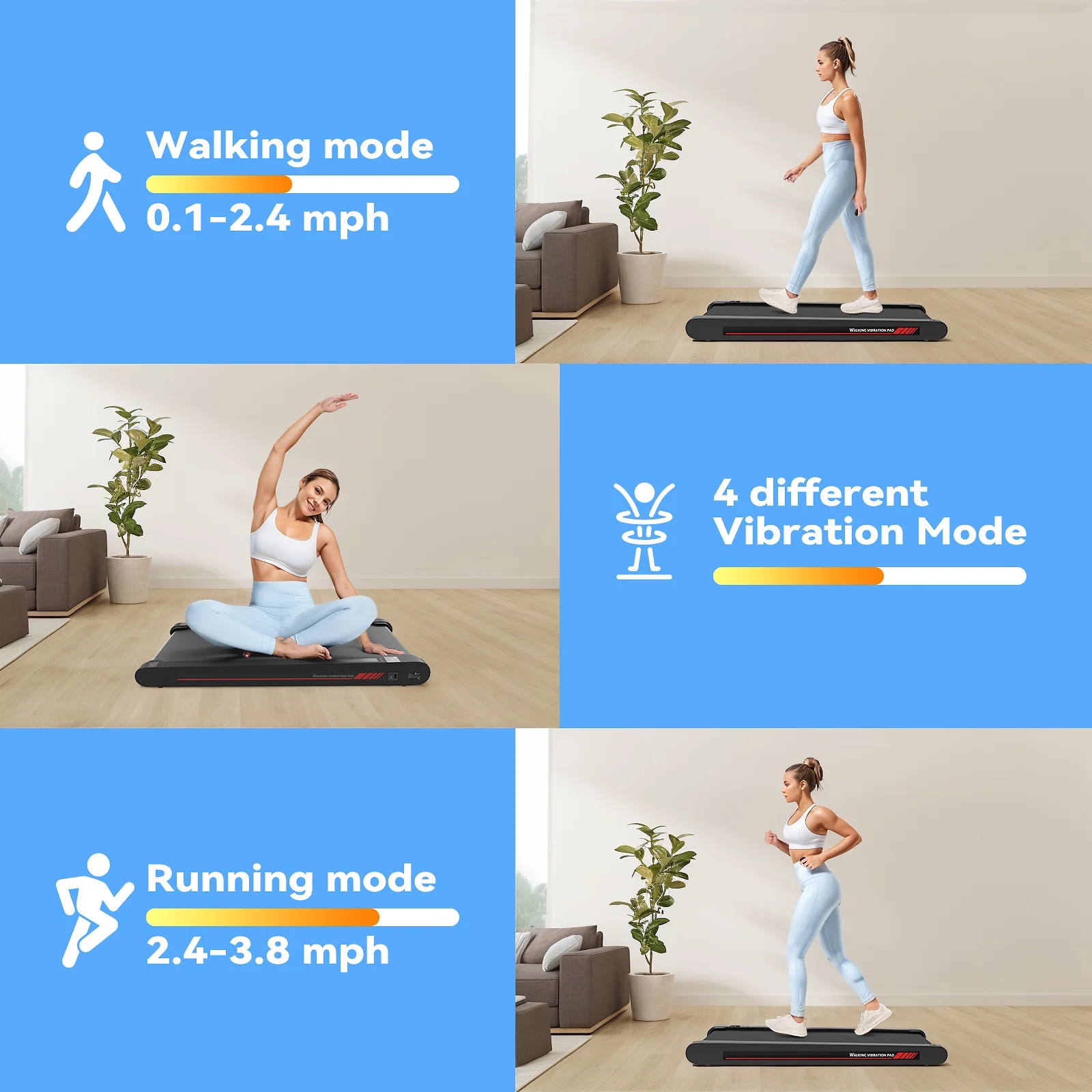 Walking Pad Treadmill with APP,3 in 1 Portable Under Desk Treadmill Fitness,Walking Vibration Workout Pad with Remote Control(Red) - Image 6