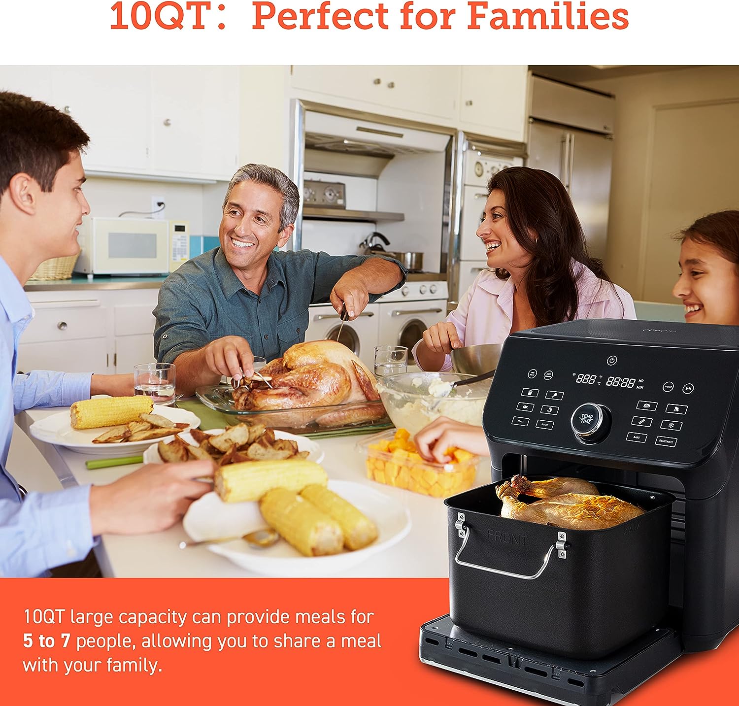 Four combiné friteuse à air chaud COSORI, format familial de 10 litres, 14 fonctions (plus de 1000 recettes via l'application), accessoires compatibles lave-vaisselle avec plateau à rôtir et grilles de déshydratation, four noir